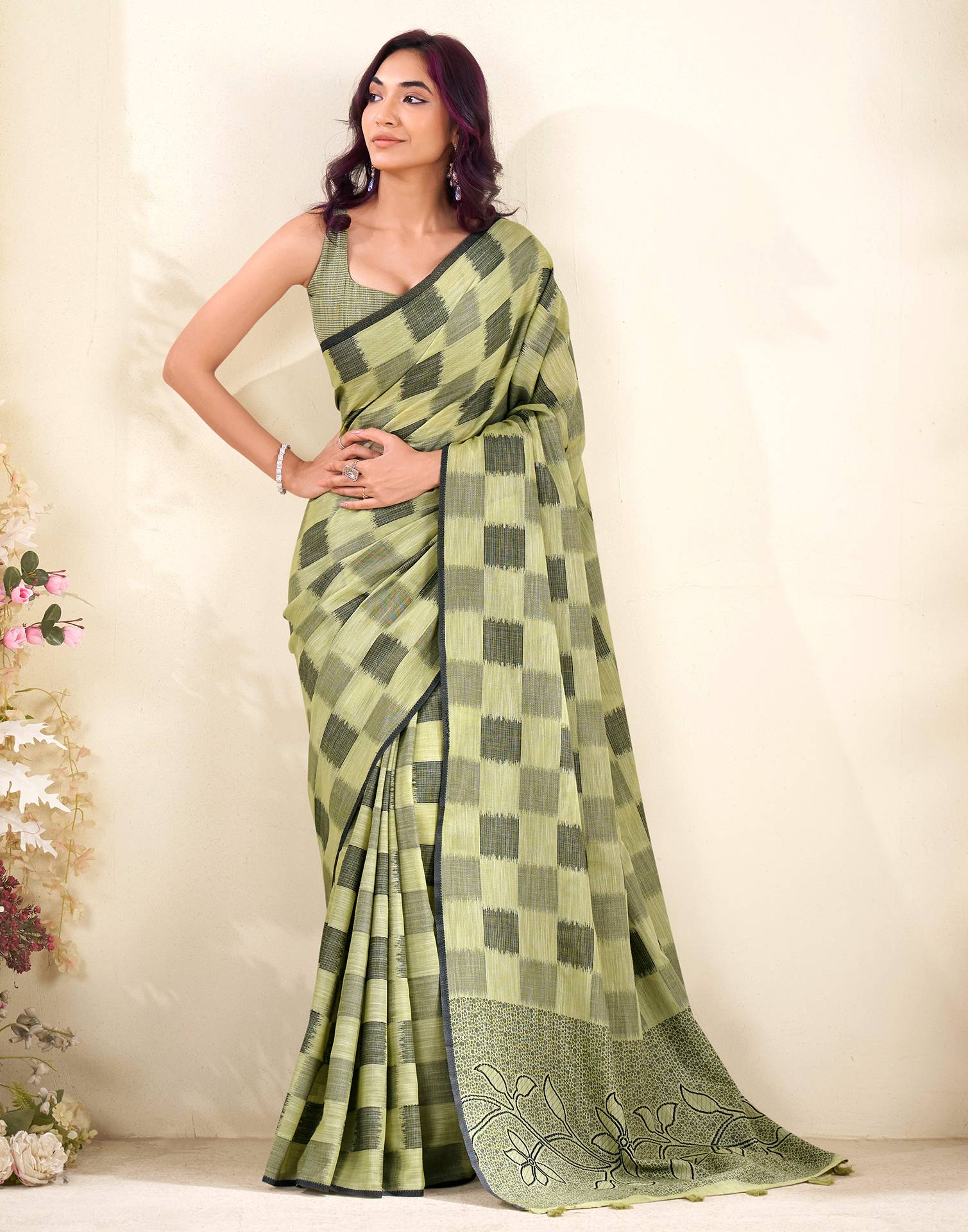 Pista Green Silk Woven Saree