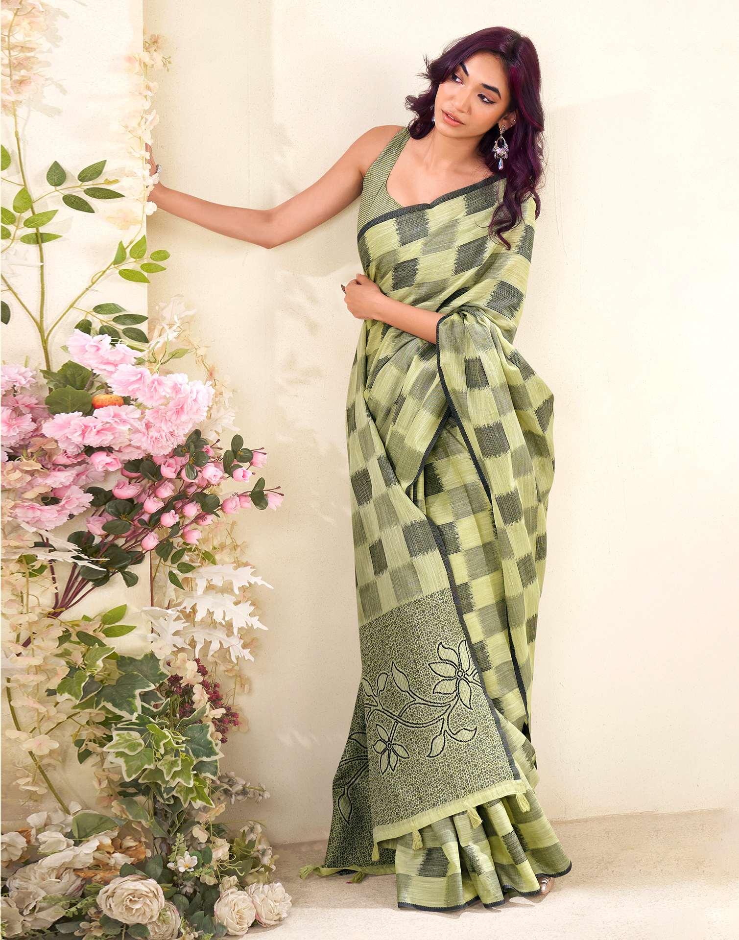 Pista Green Silk Woven Saree