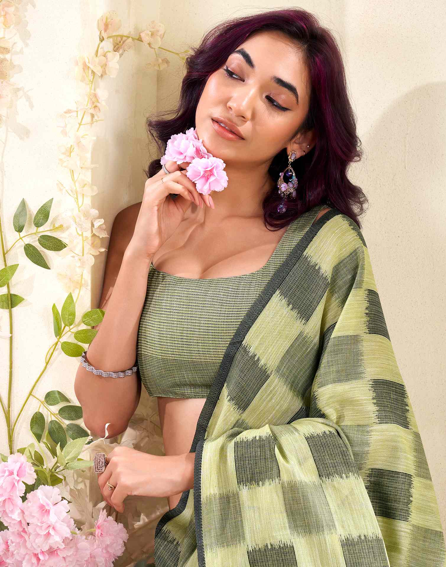 Pista Green Silk Woven Saree