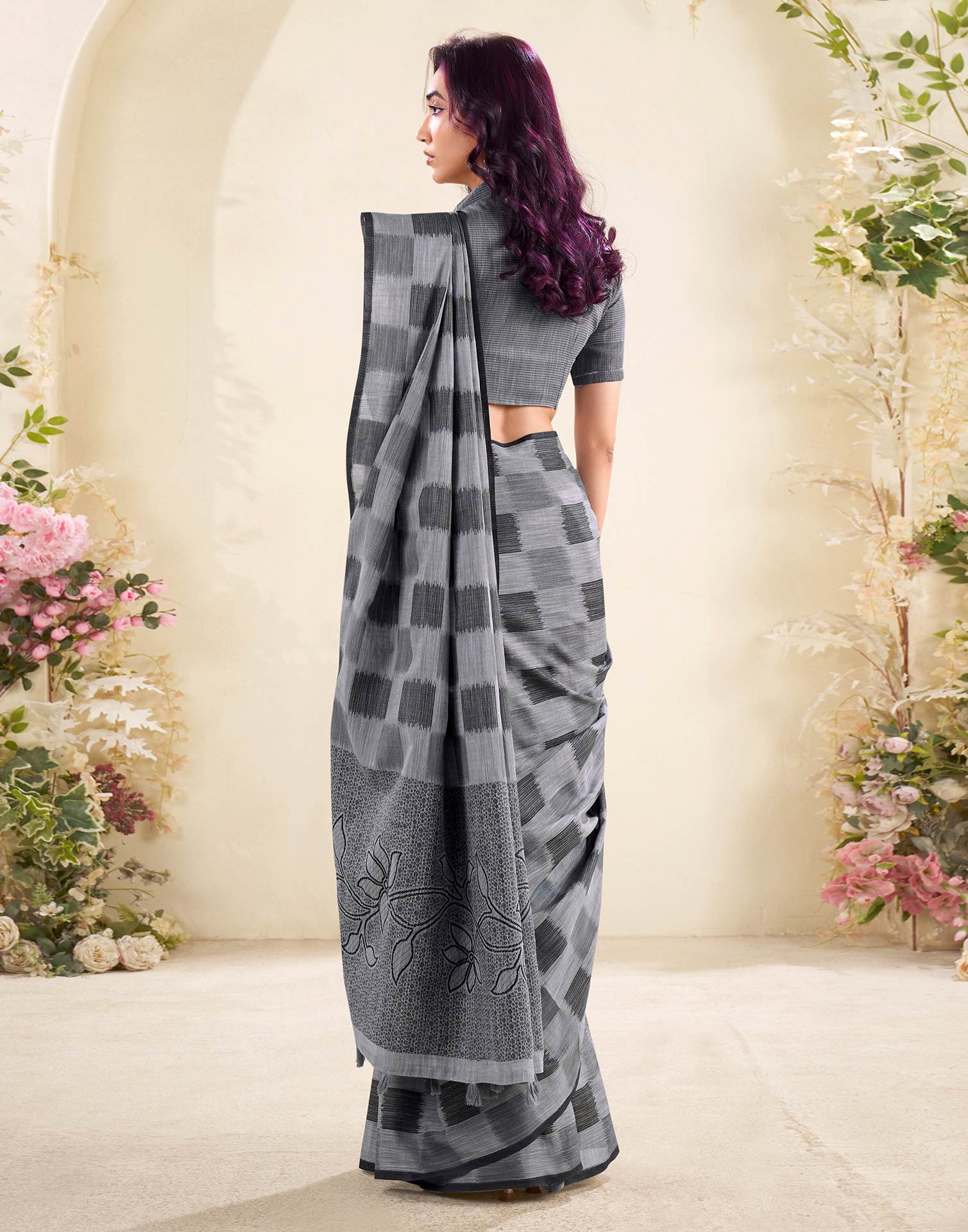 Grey Silk Woven Saree