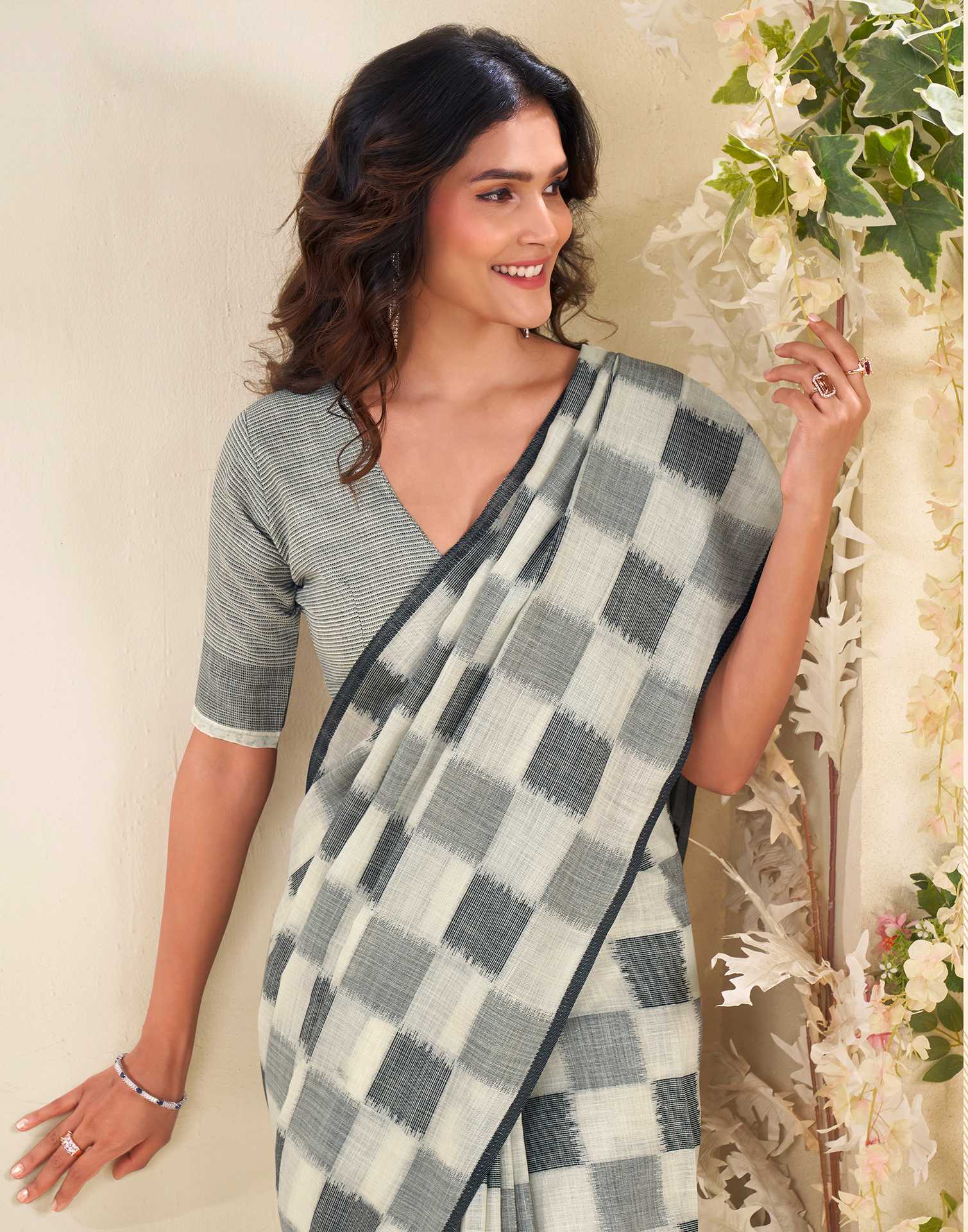 Off White Silk Woven Saree