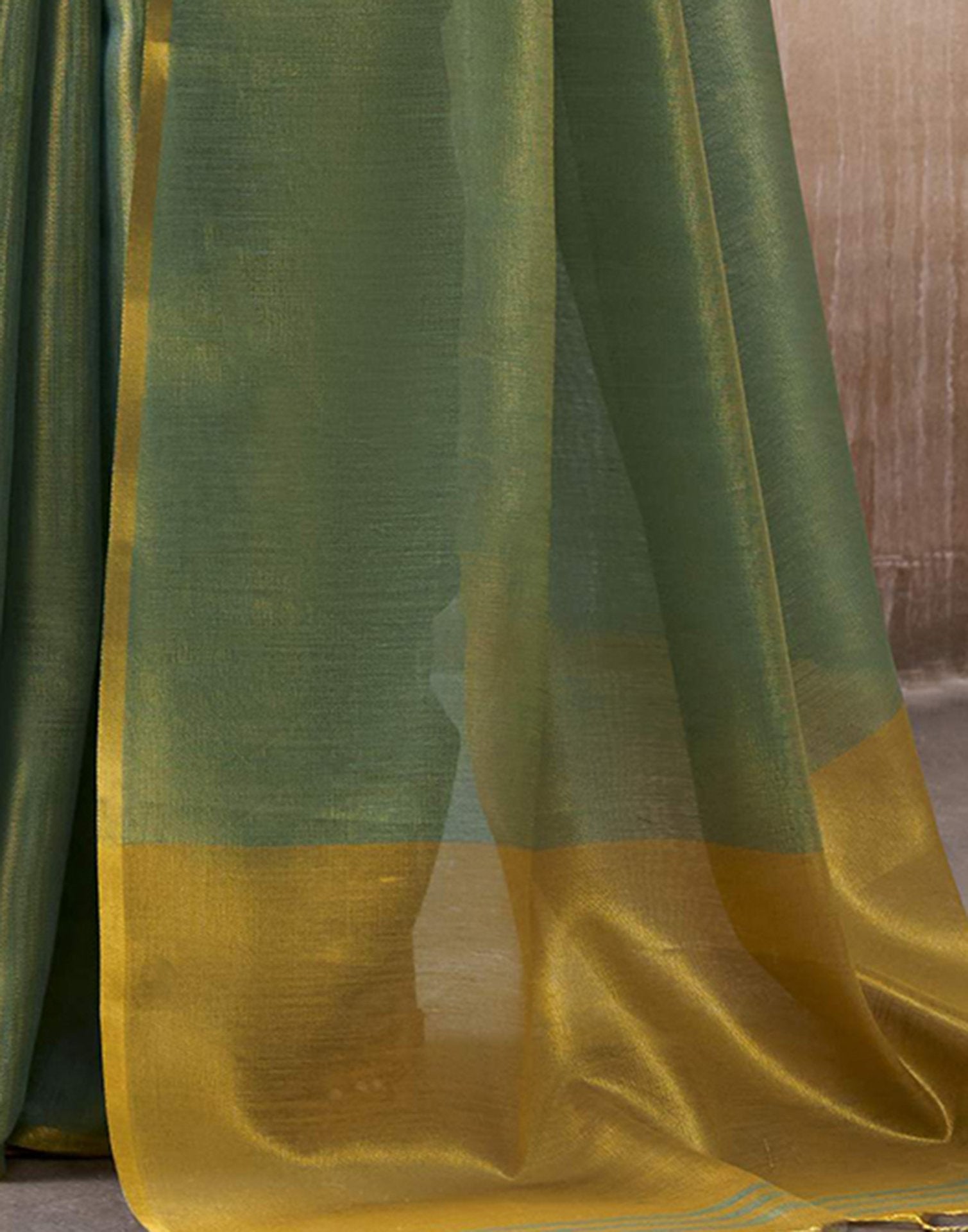 Teal Green Tissue Silk Woven Plain Saree
