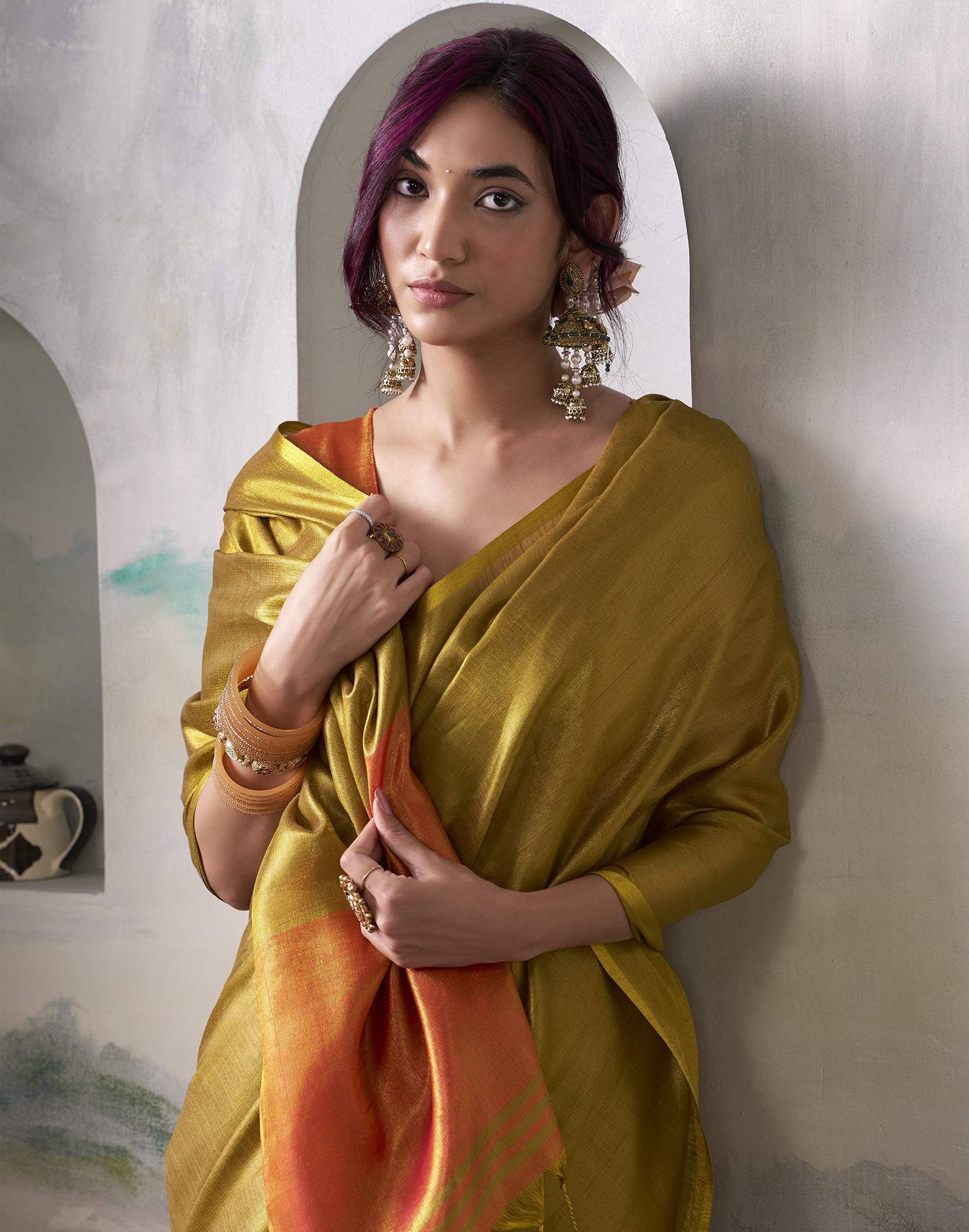 Orange Tissue Silk Woven Plain Saree