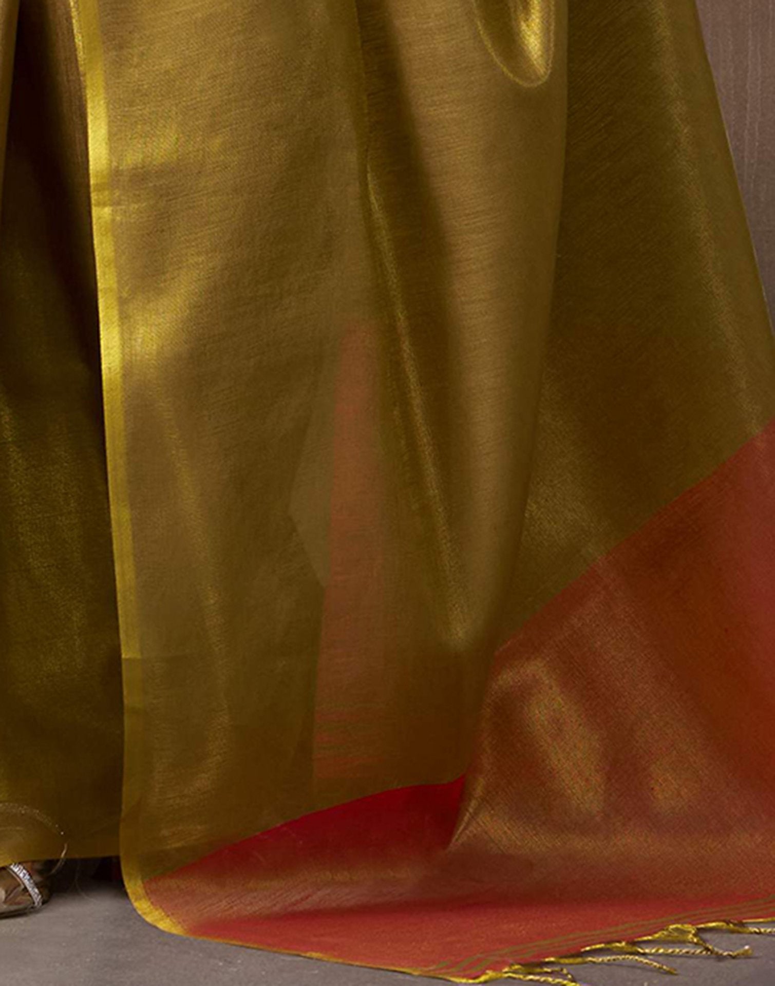 Orange Tissue Silk Woven Plain Saree