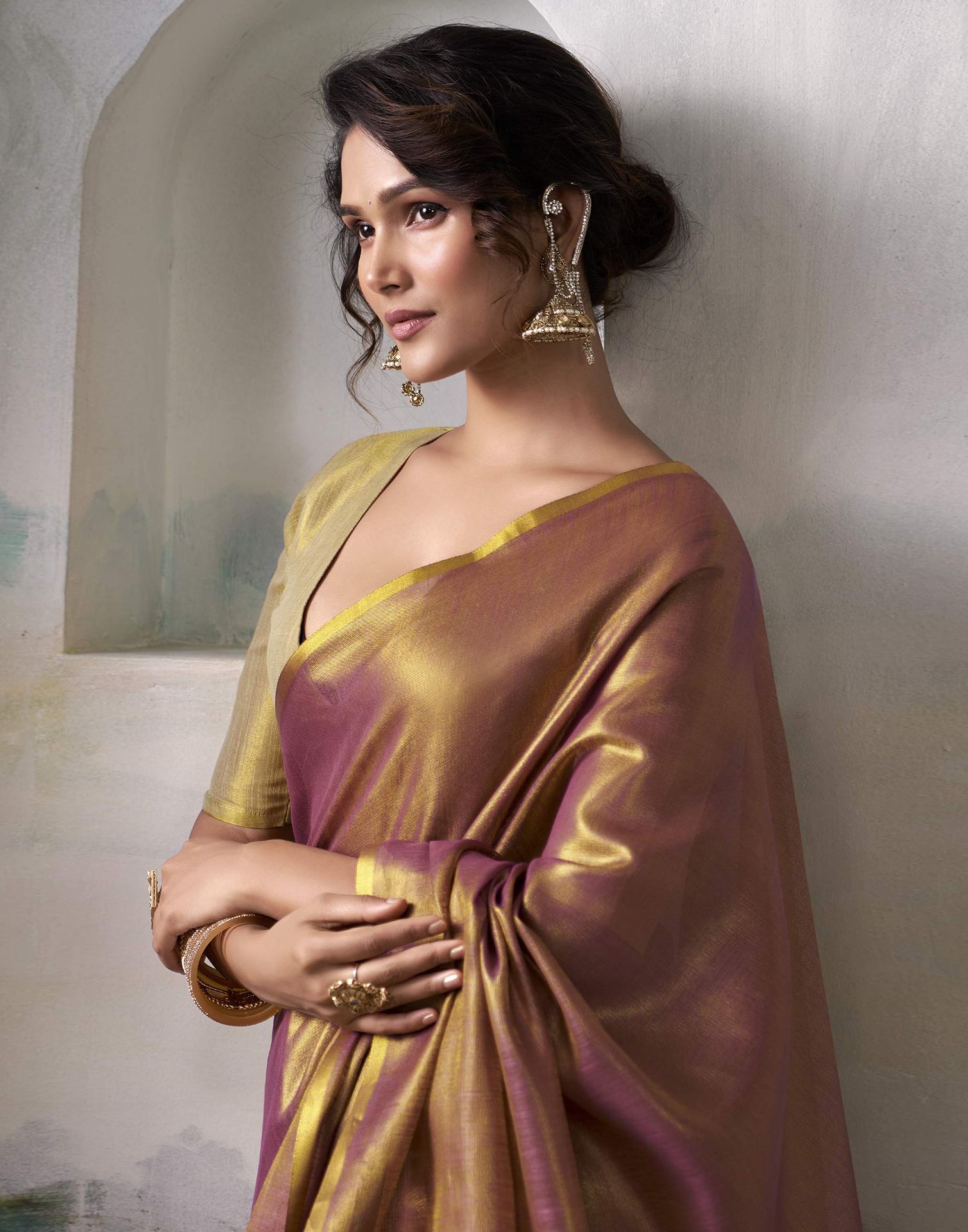 Magenta Tissue Silk Woven Plain Saree