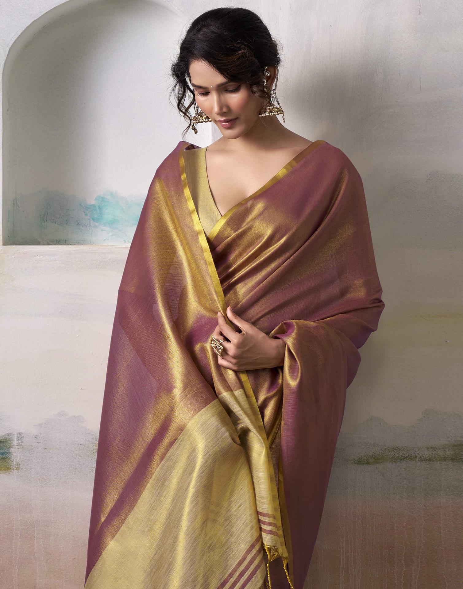 Magenta Tissue Silk Woven Plain Saree