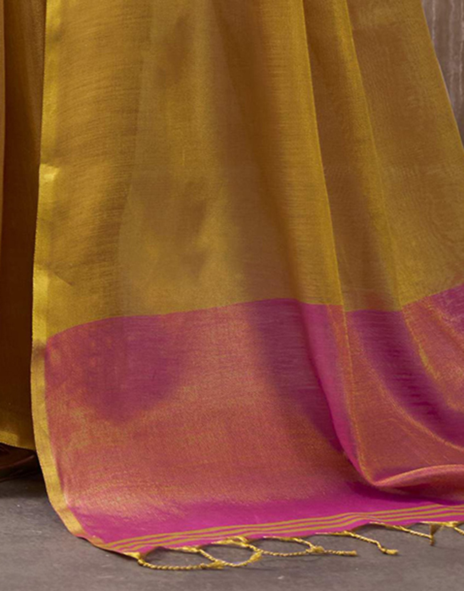 Mustard Yellow Tissue Silk Woven Plain Saree