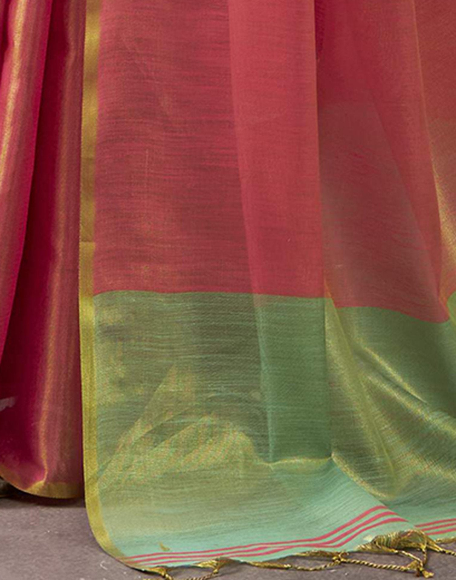 Salmon Orange Tissue Silk Woven Plain Saree