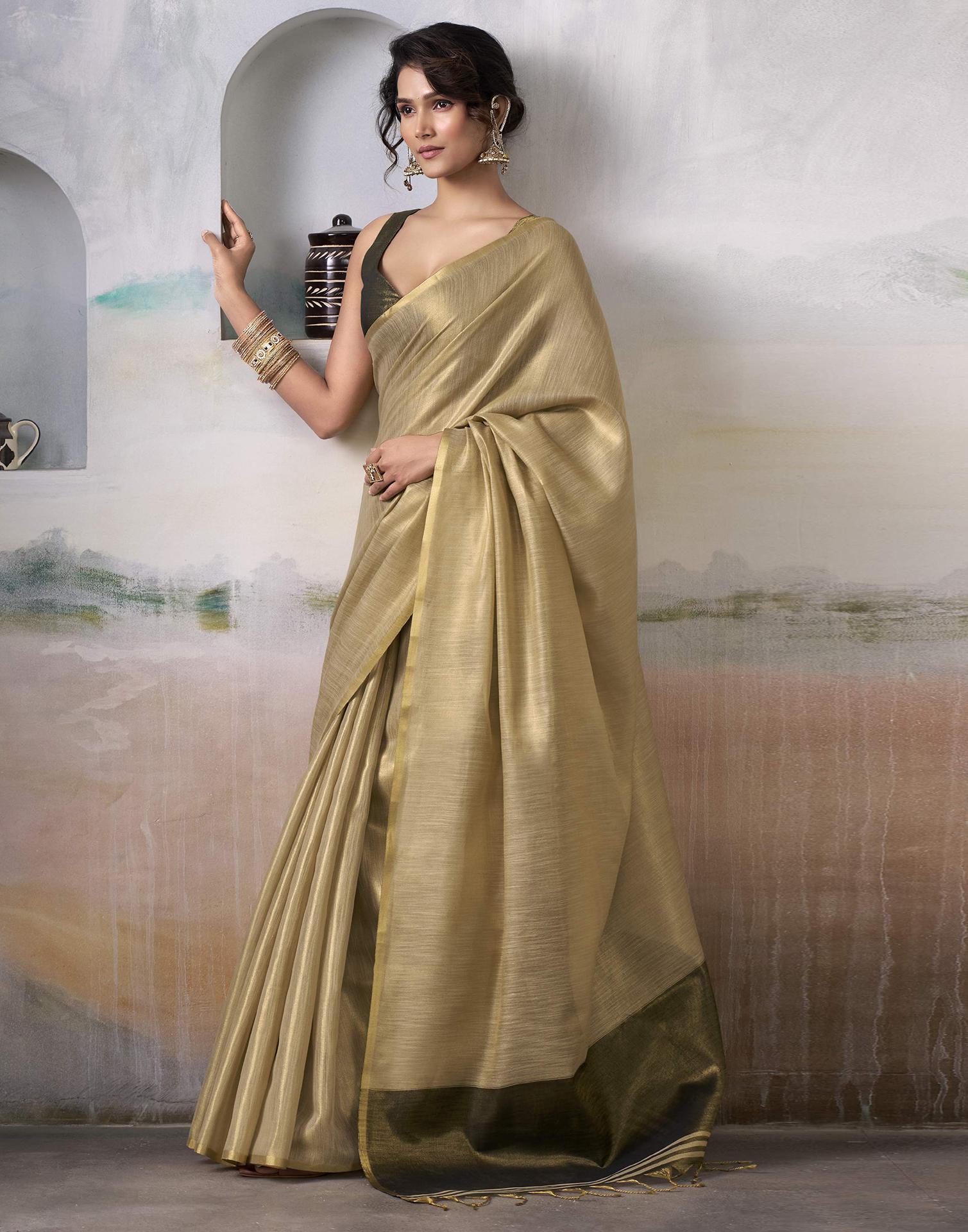 Khaki Tissue Silk Woven Plain Saree