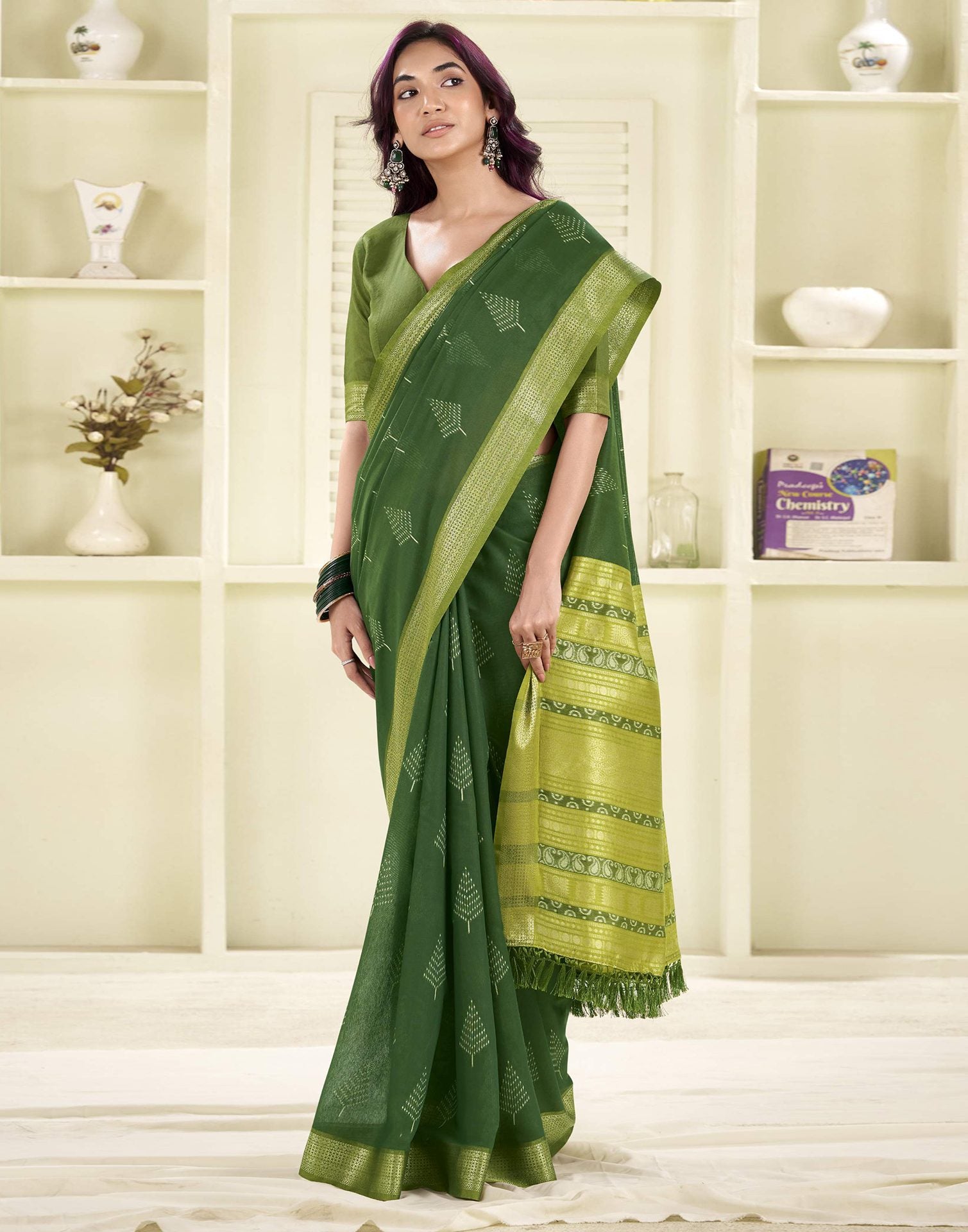 Green Cotton Woven Saree