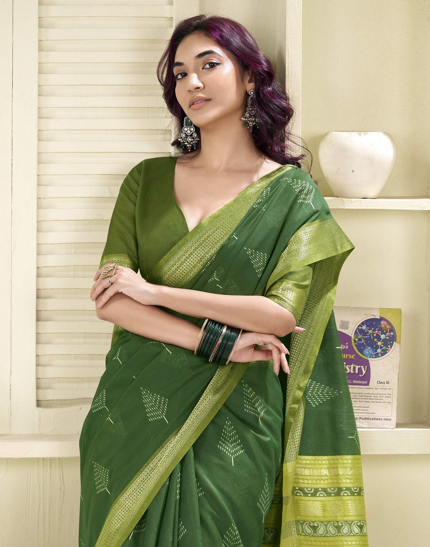 Green Cotton Woven Saree