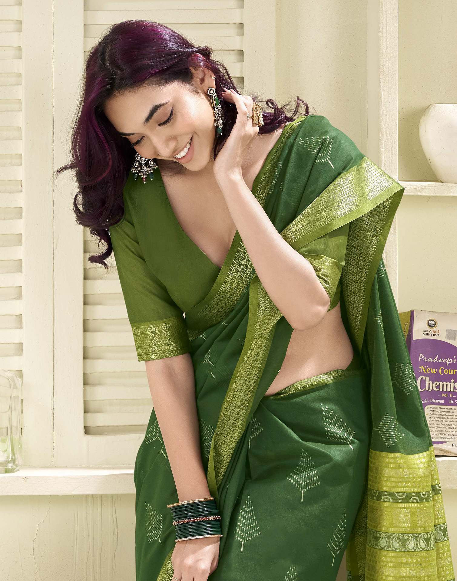 Green Cotton Woven Saree