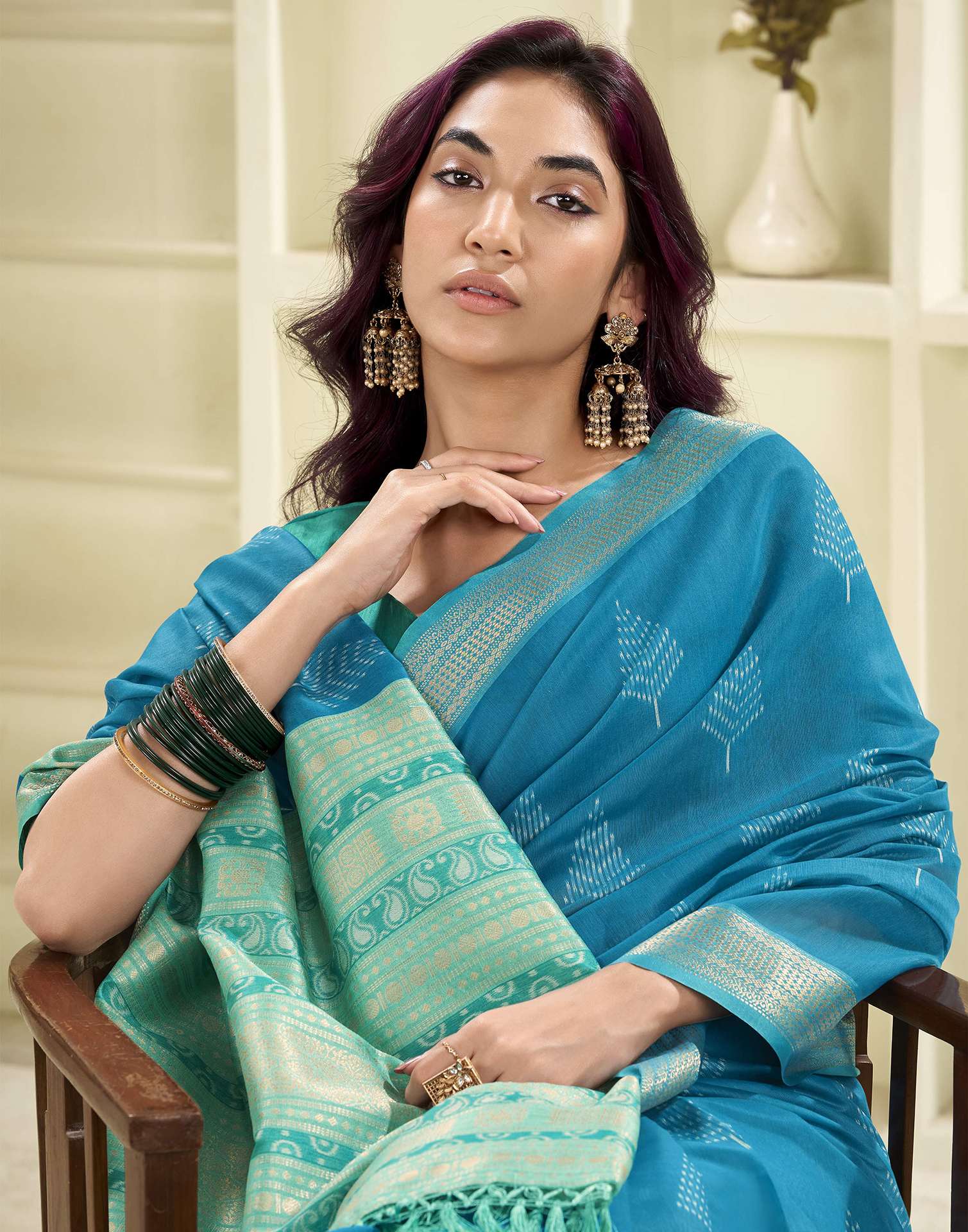 Teal Blue Cotton Woven Saree