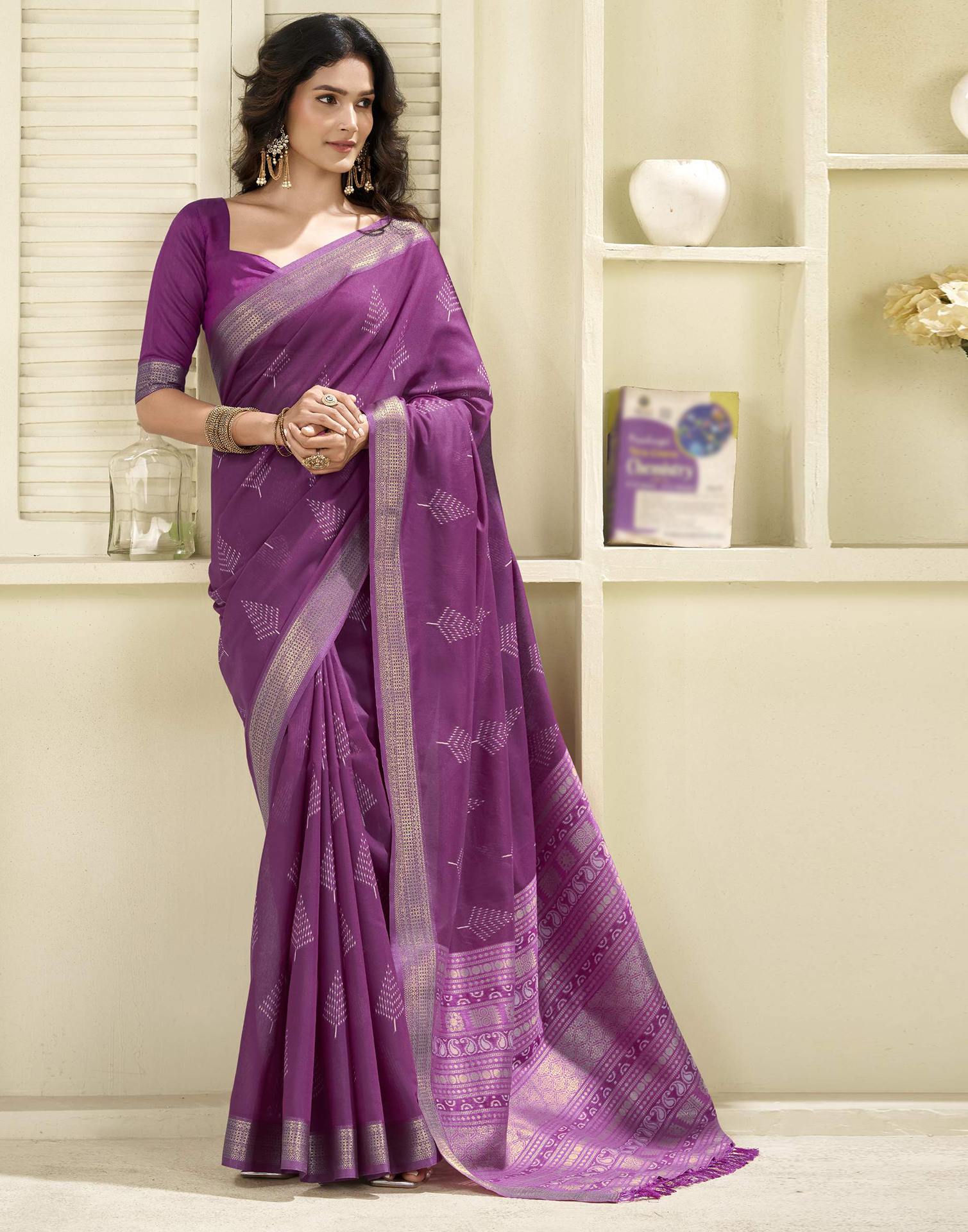 Dark Purple Cotton Woven Saree