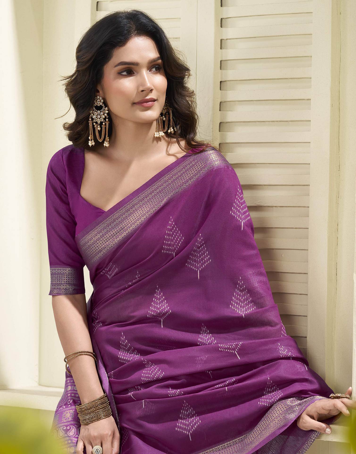 Dark Purple Cotton Woven Saree