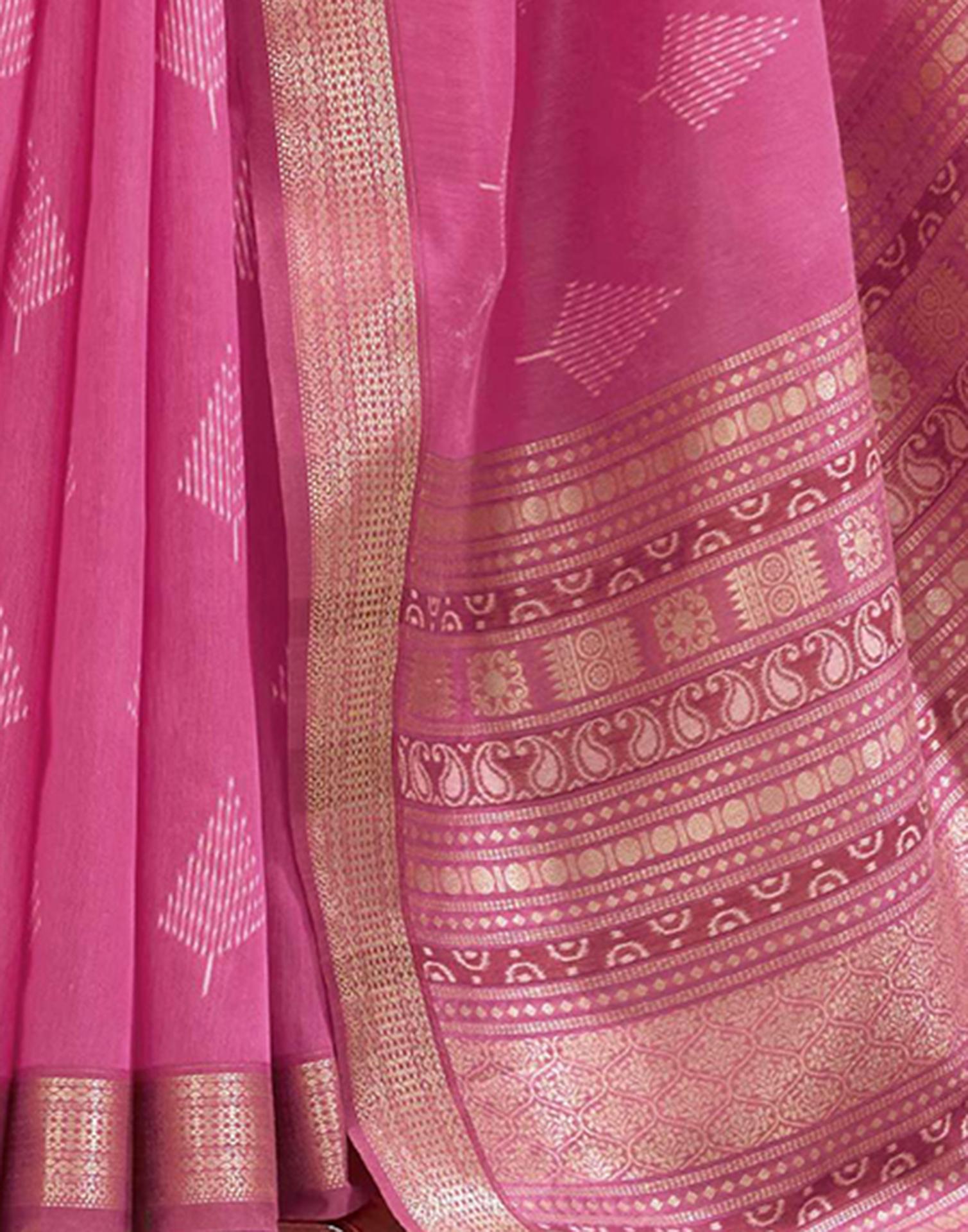 Pink Cotton Woven Saree
