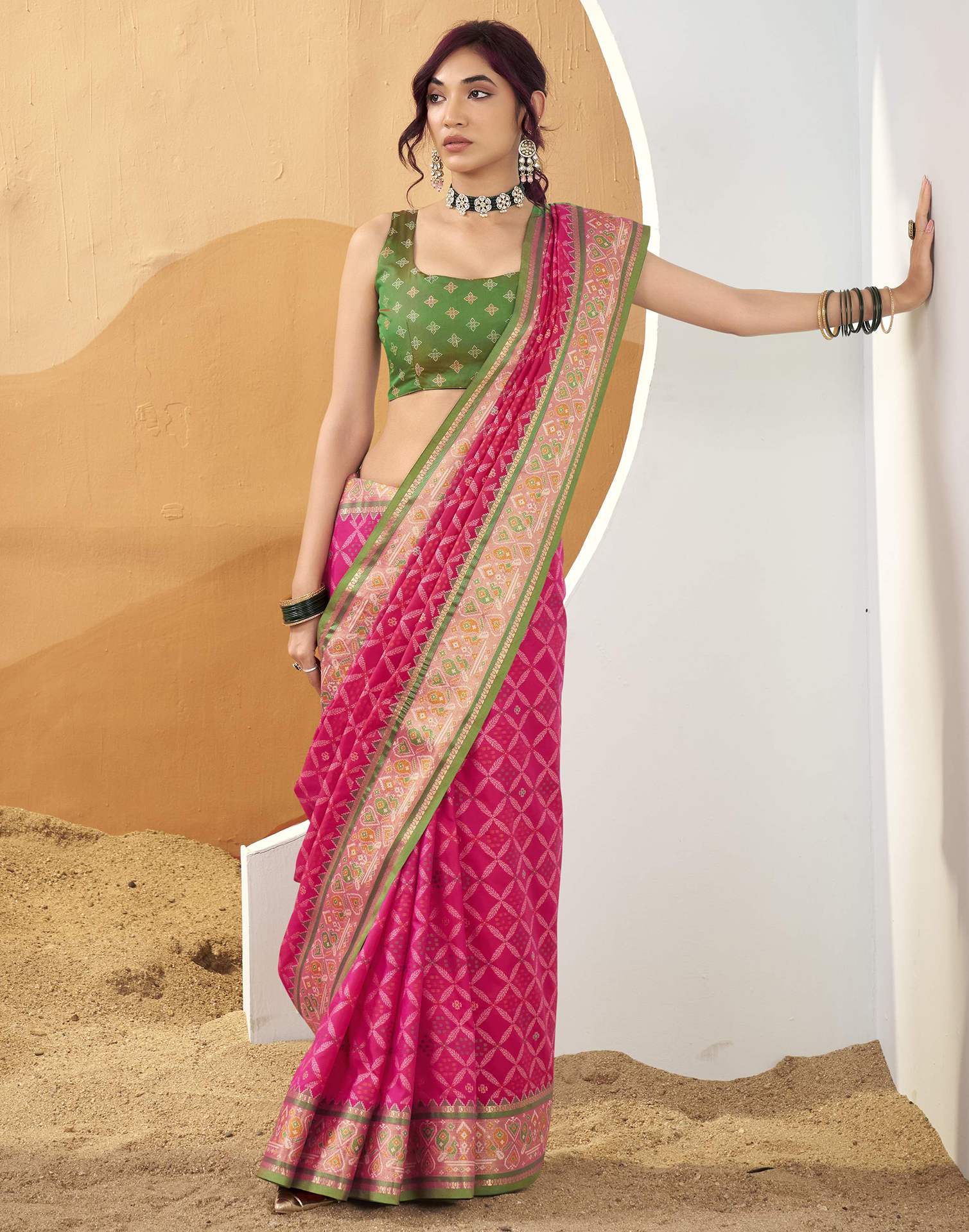 Rani Pink Silk Woven Patola Saree