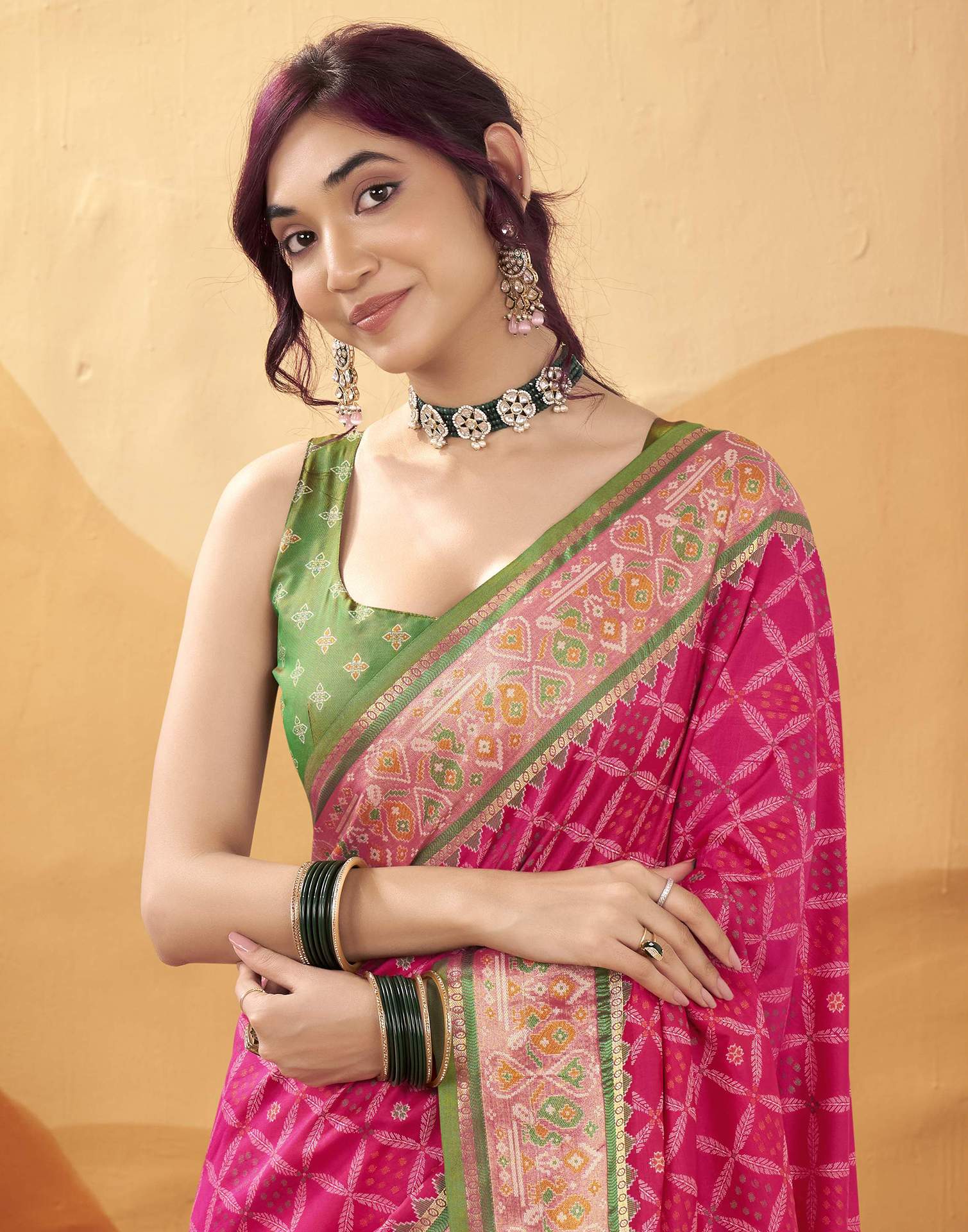 Rani Pink Silk Woven Patola Saree