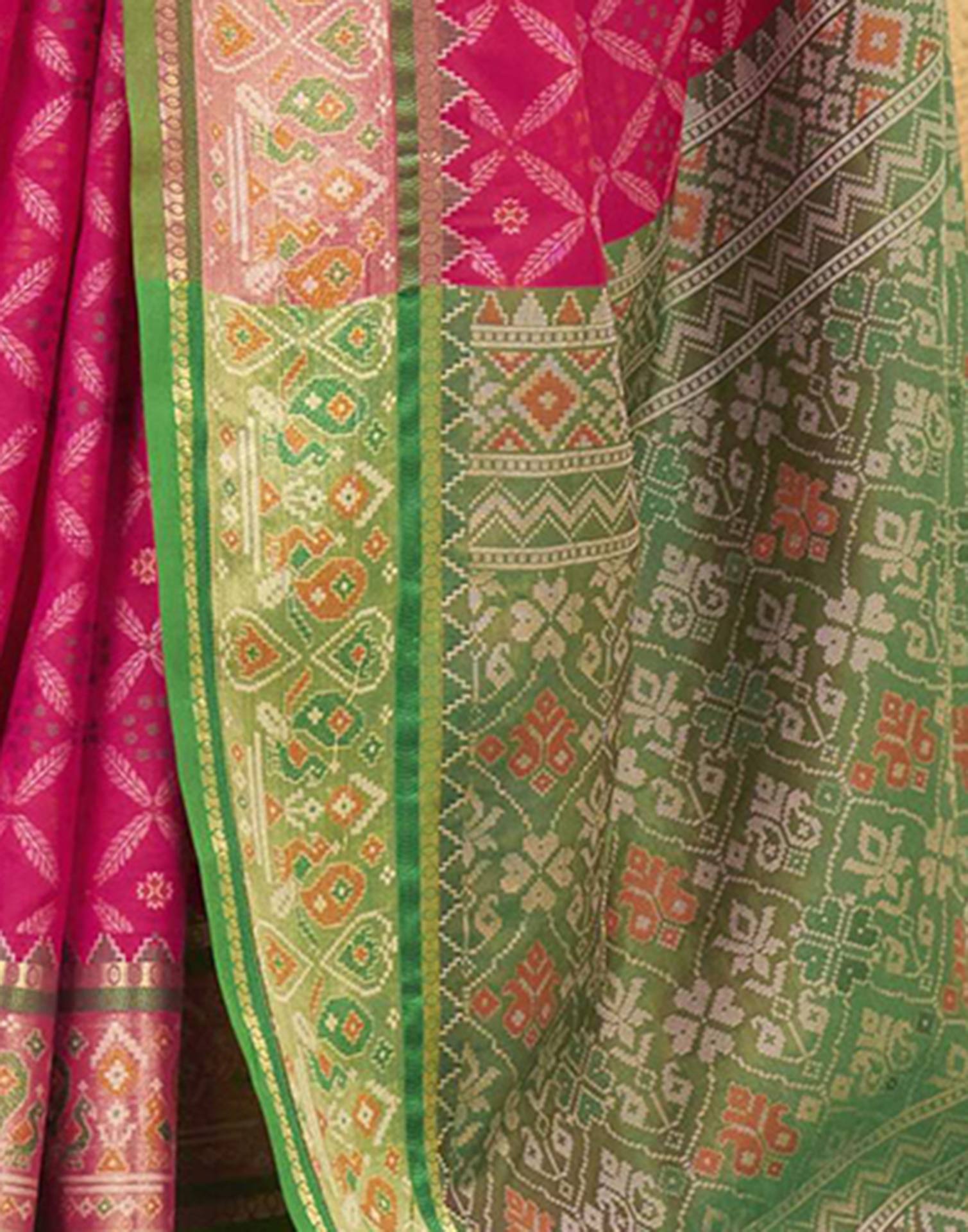Rani Pink Silk Woven Patola Saree