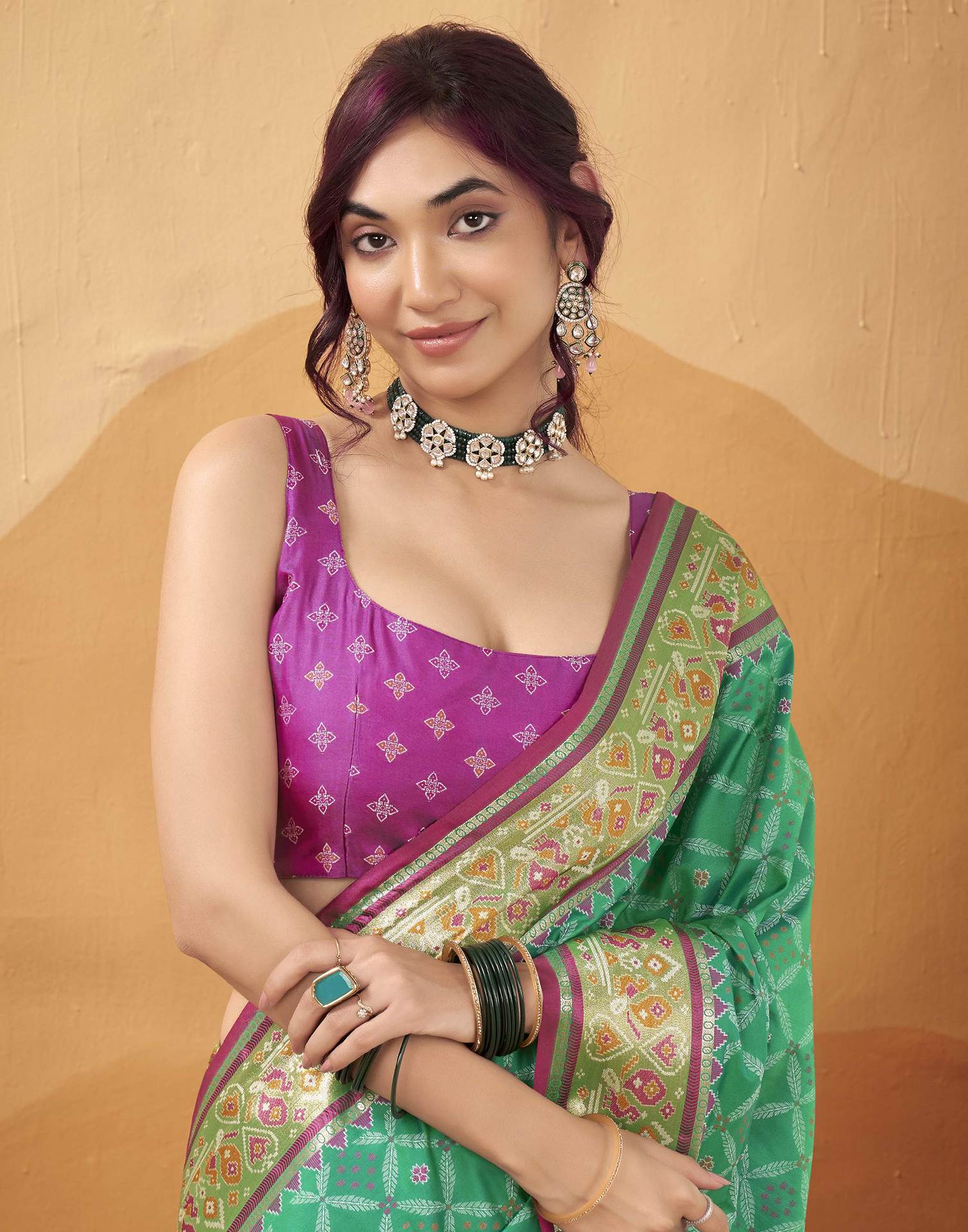 Teal Green Silk Woven Patola Saree