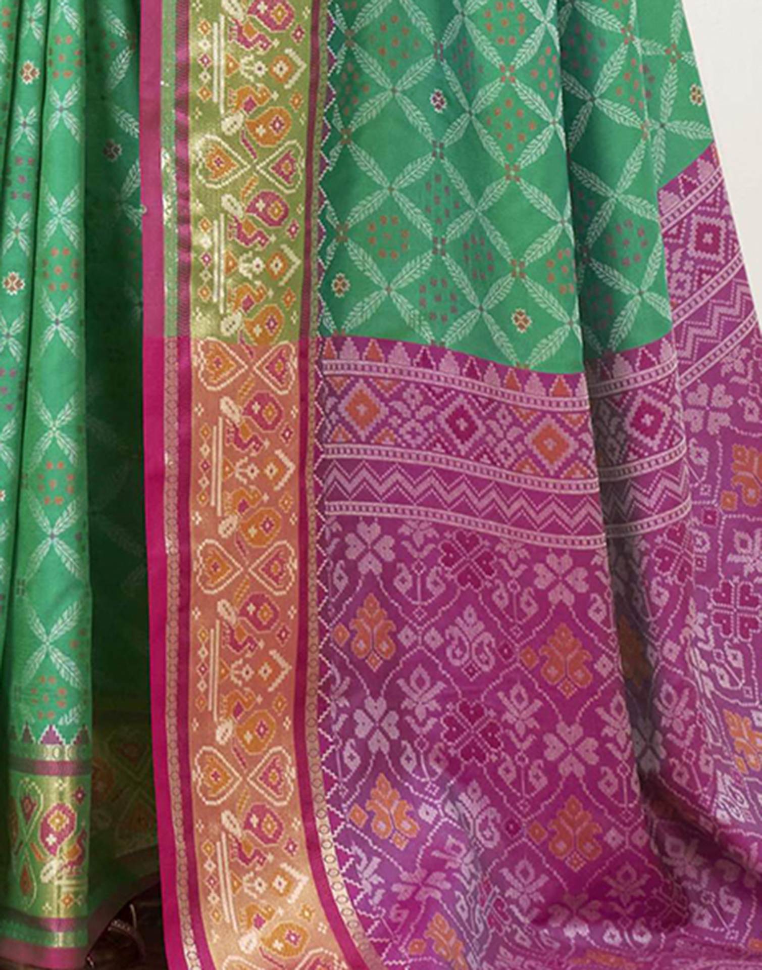Teal Green Silk Woven Patola Saree