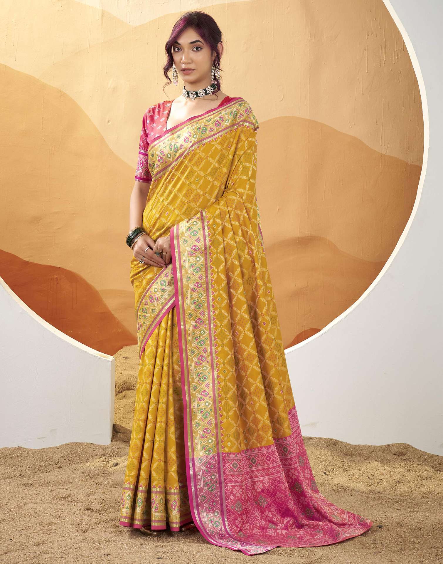 Mustard Yellow Silk Woven Patola Saree