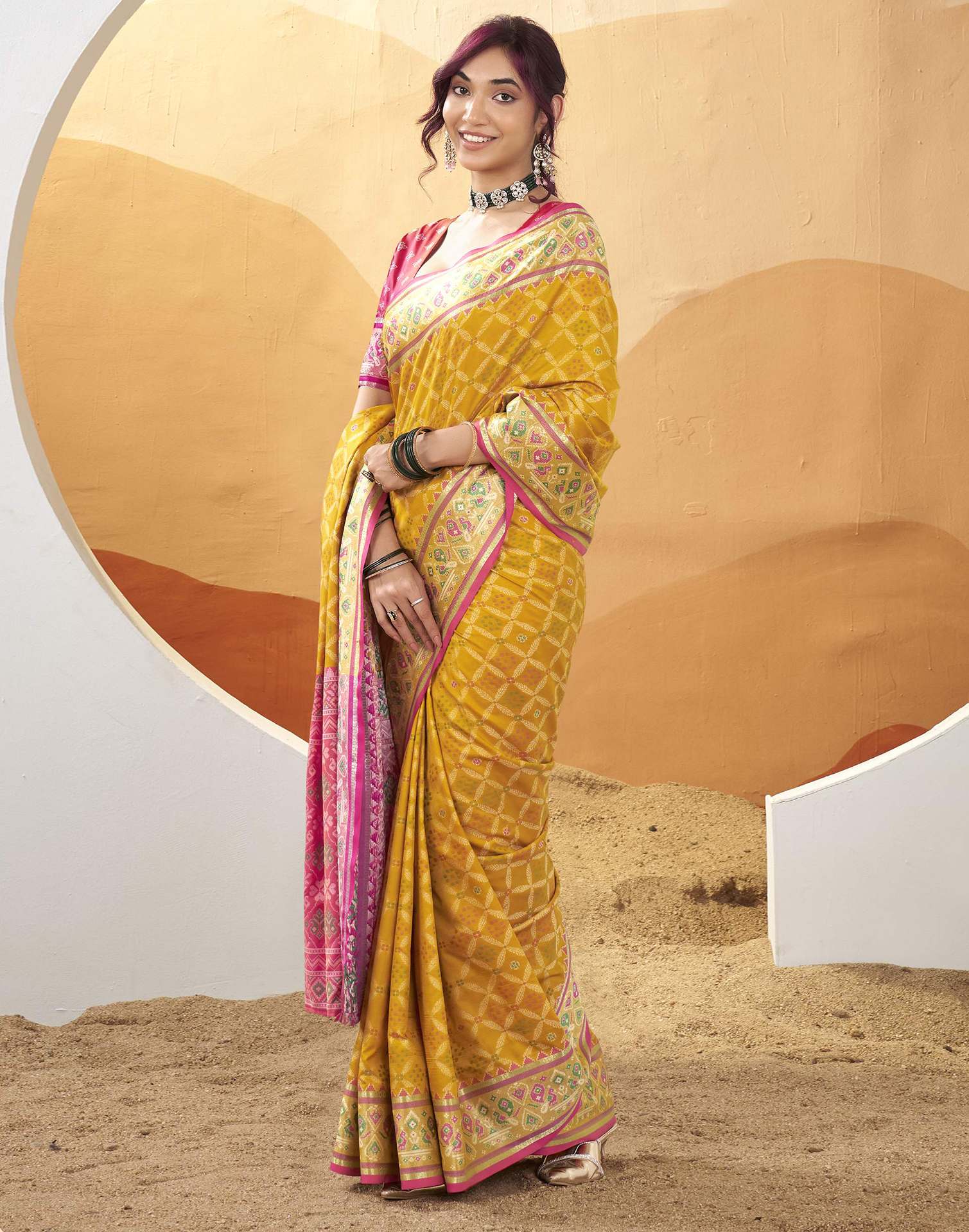 Mustard Yellow Silk Woven Patola Saree