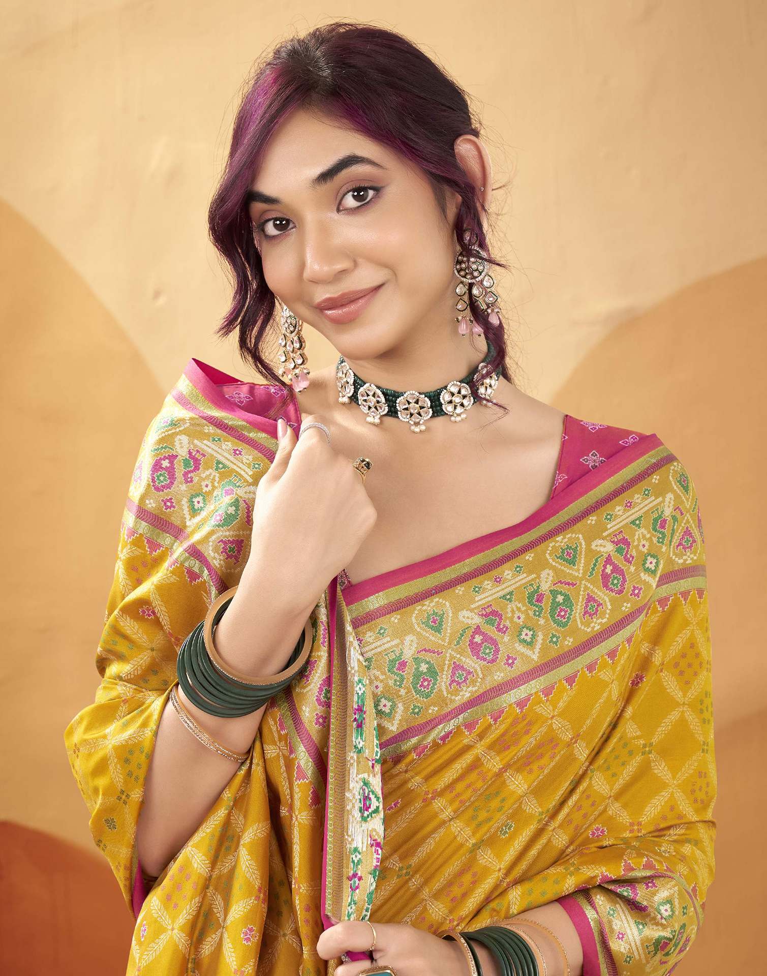 Mustard Yellow Silk Woven Patola Saree