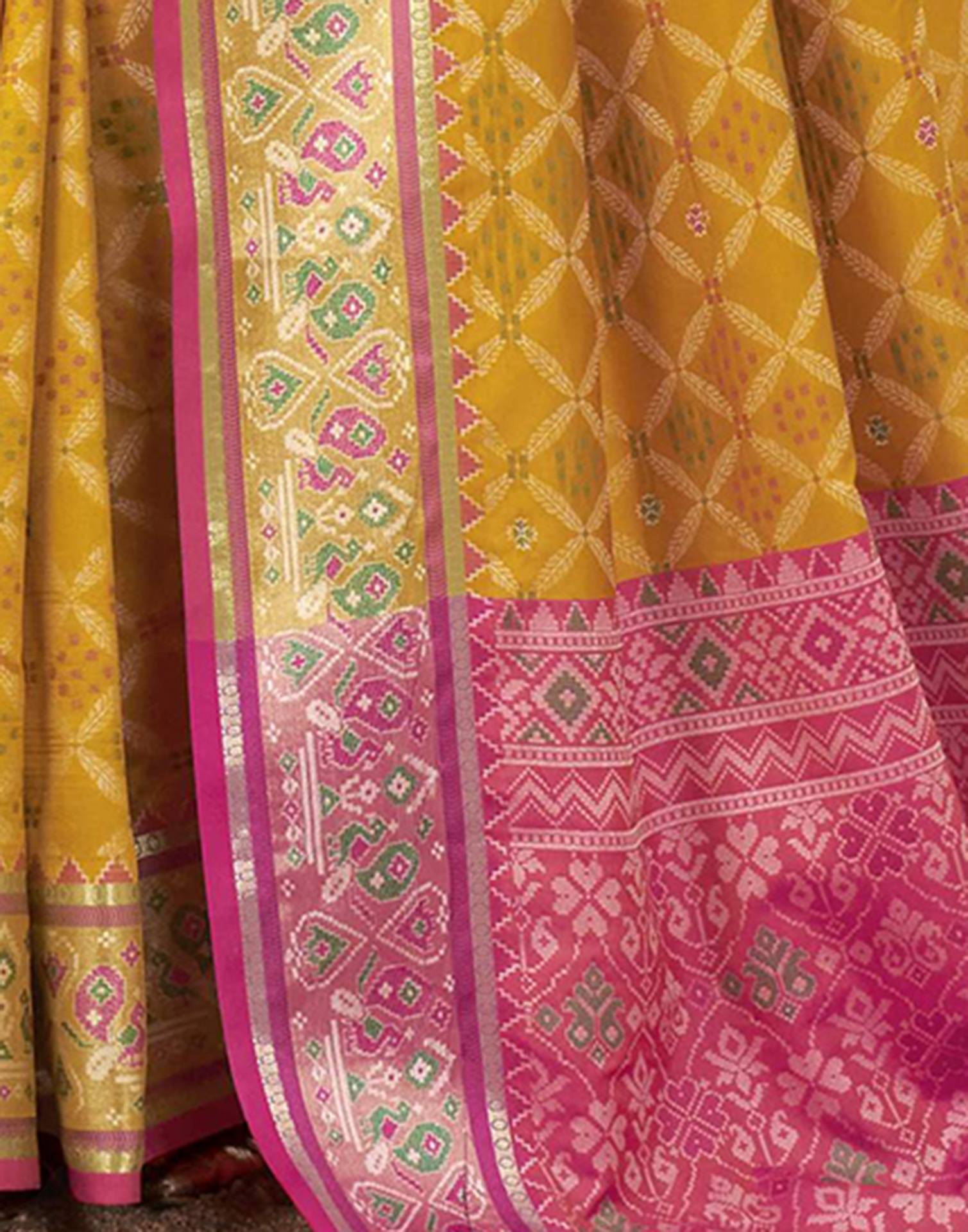 Mustard Yellow Silk Woven Patola Saree