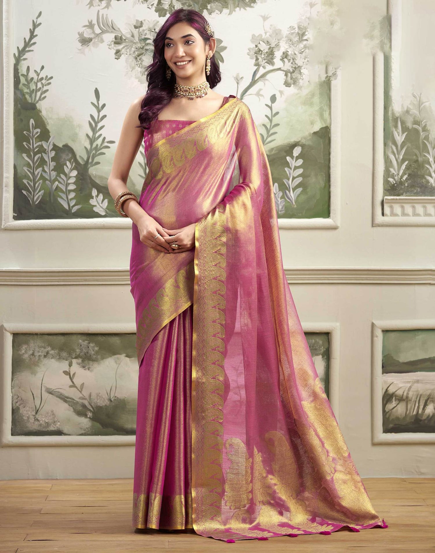 Magenta Tissue Silk Woven Kanjivaram Saree