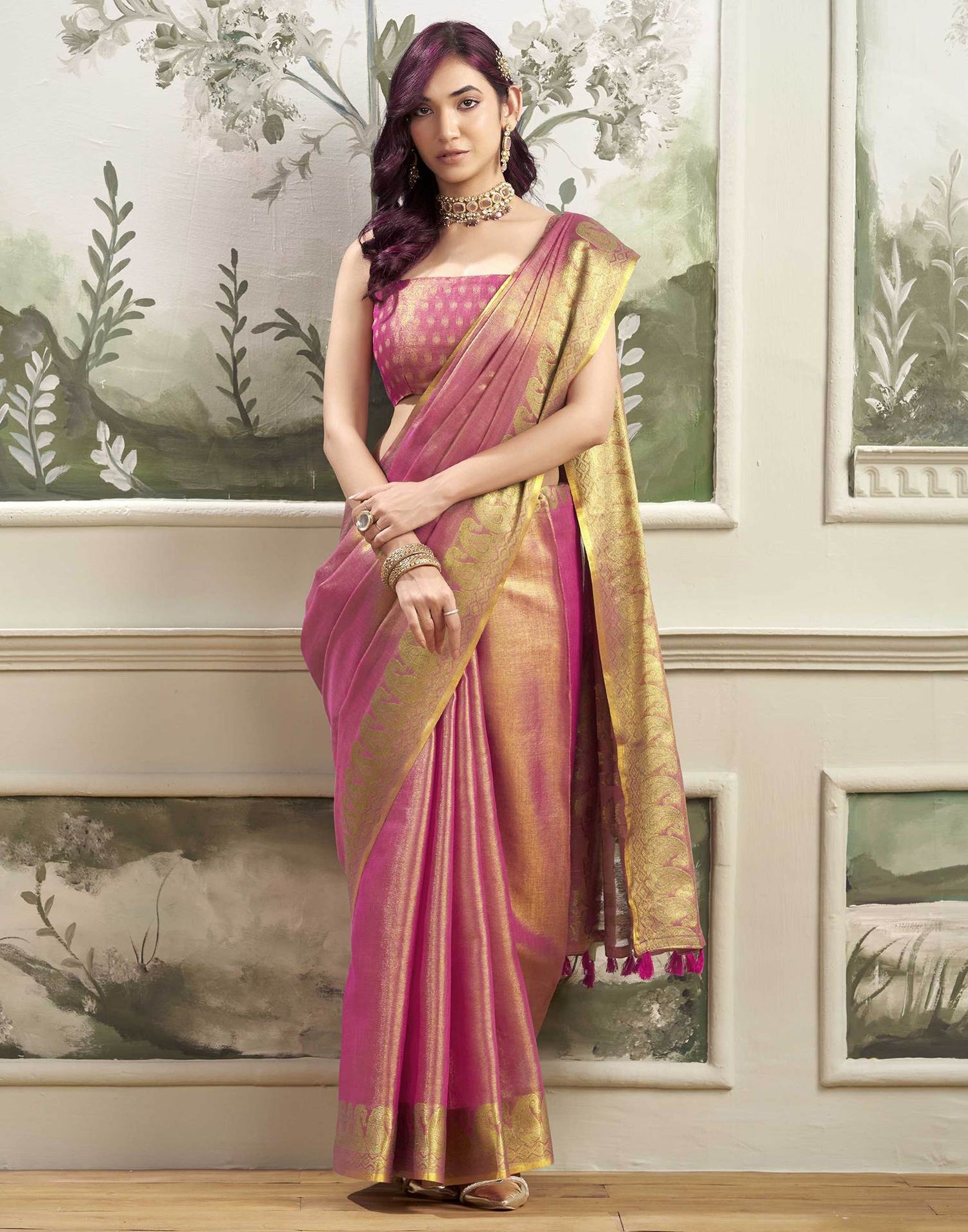 Magenta Tissue Silk Woven Kanjivaram Saree