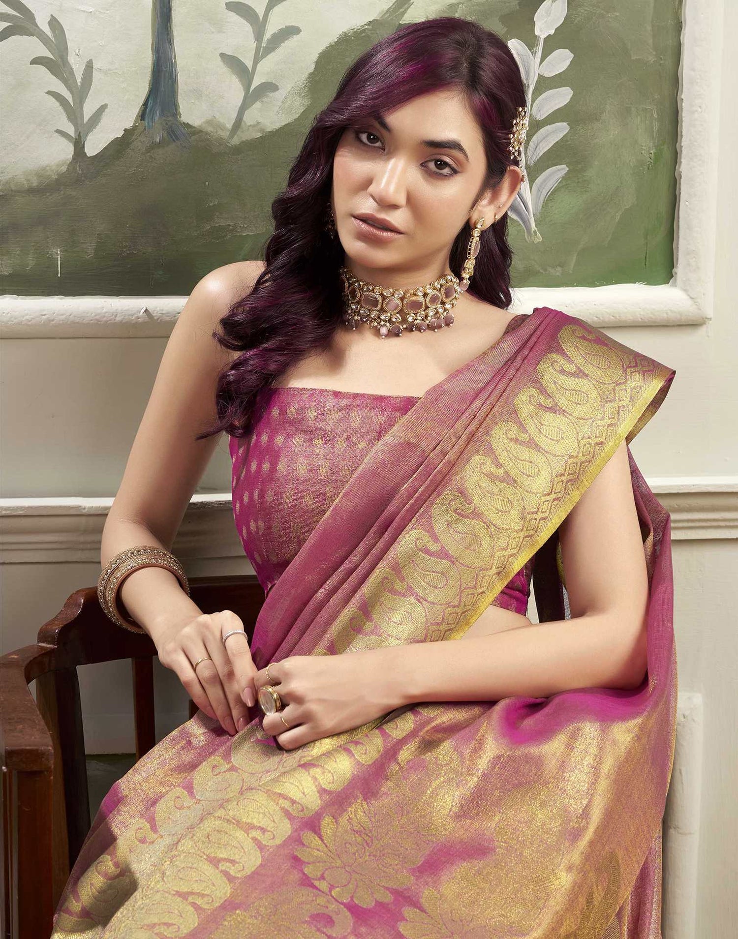 Magenta Tissue Silk Woven Kanjivaram Saree