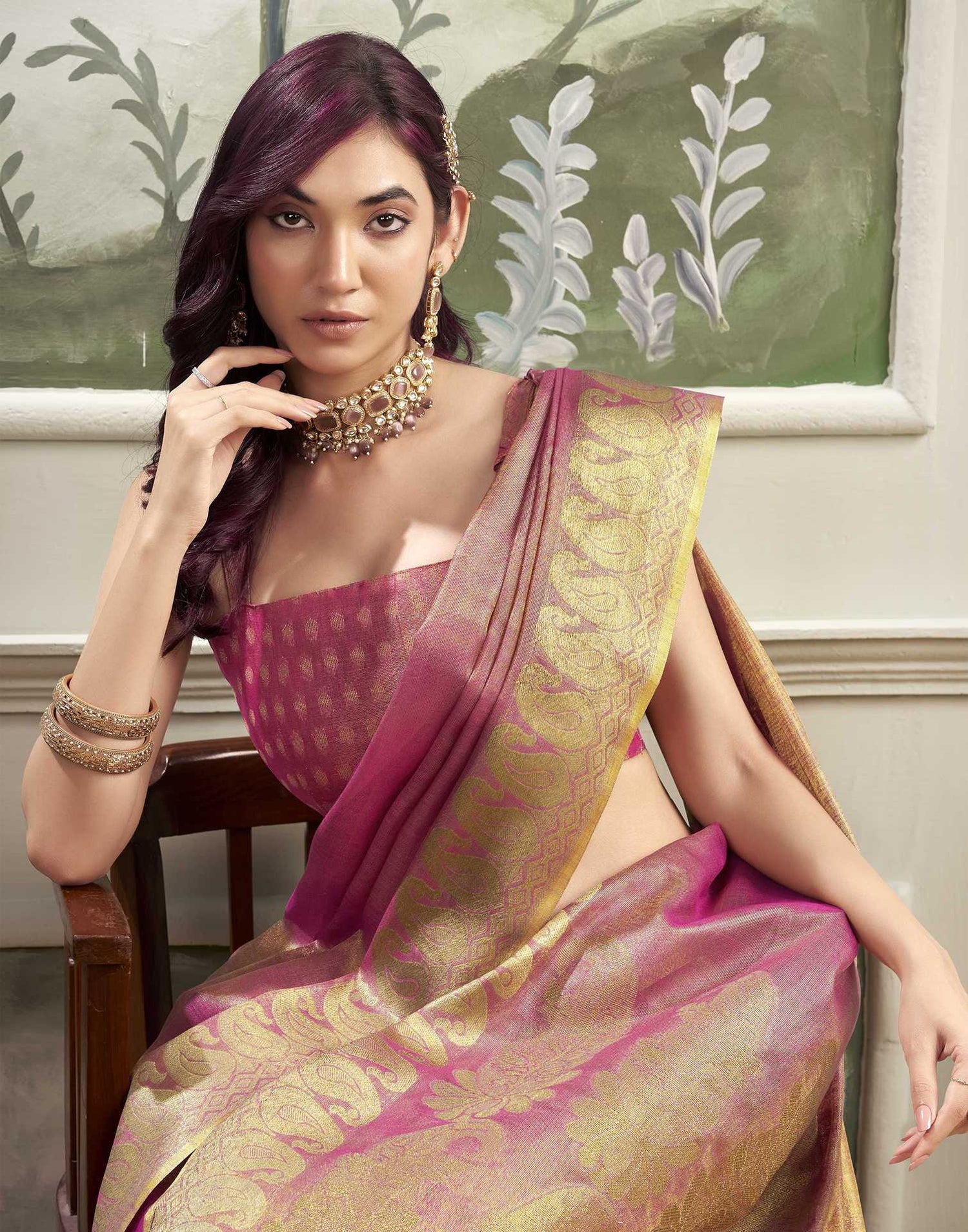 Magenta Tissue Silk Woven Kanjivaram Saree