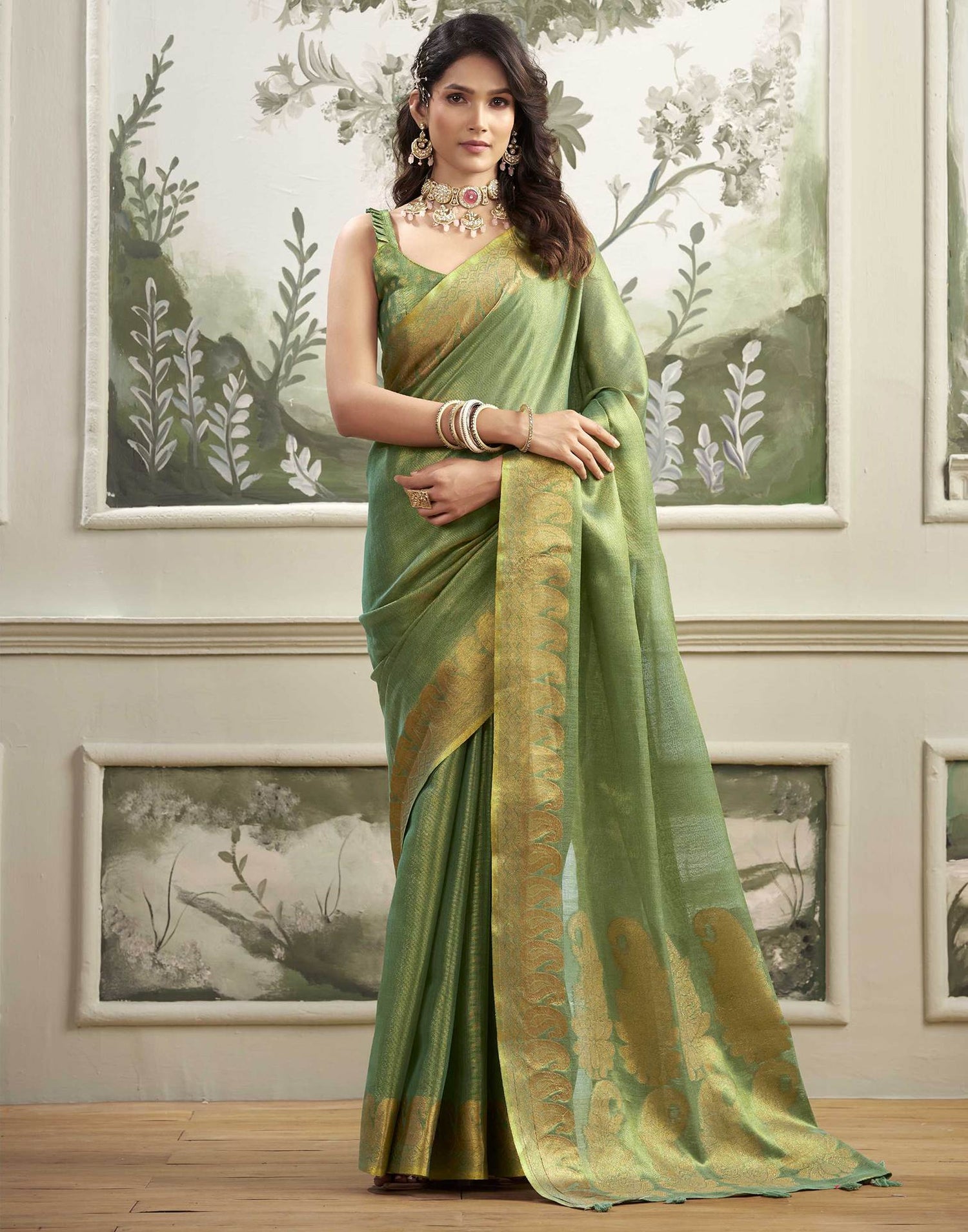 Green Tissue Silk Woven Kanjivaram Saree