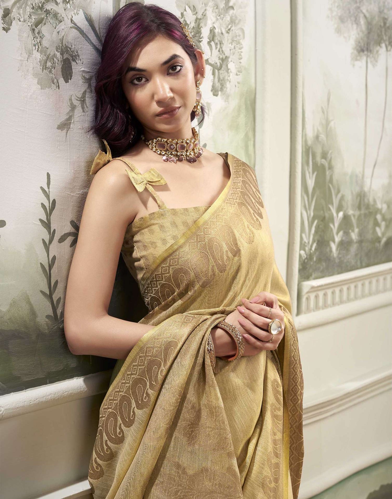Khaki Tissue Silk Woven Kanjivaram Saree