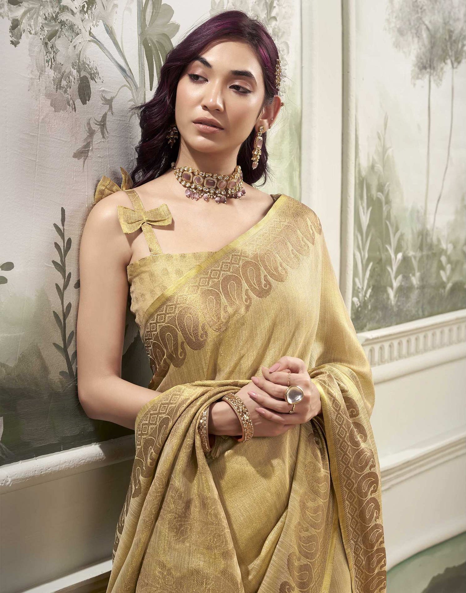 Khaki Tissue Silk Woven Kanjivaram Saree