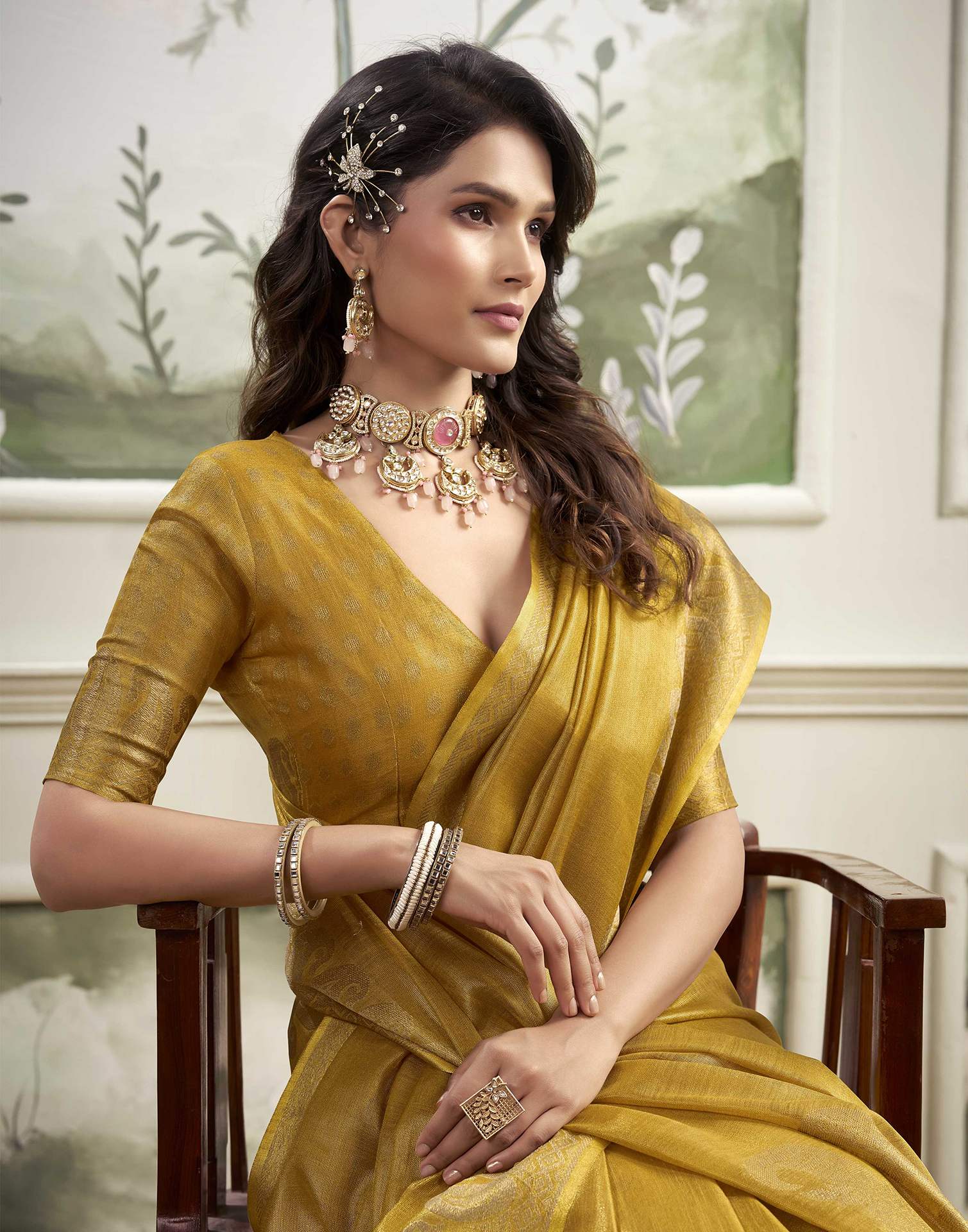 Mustard Yellow Tissue Silk Woven Kanjivaram Saree
