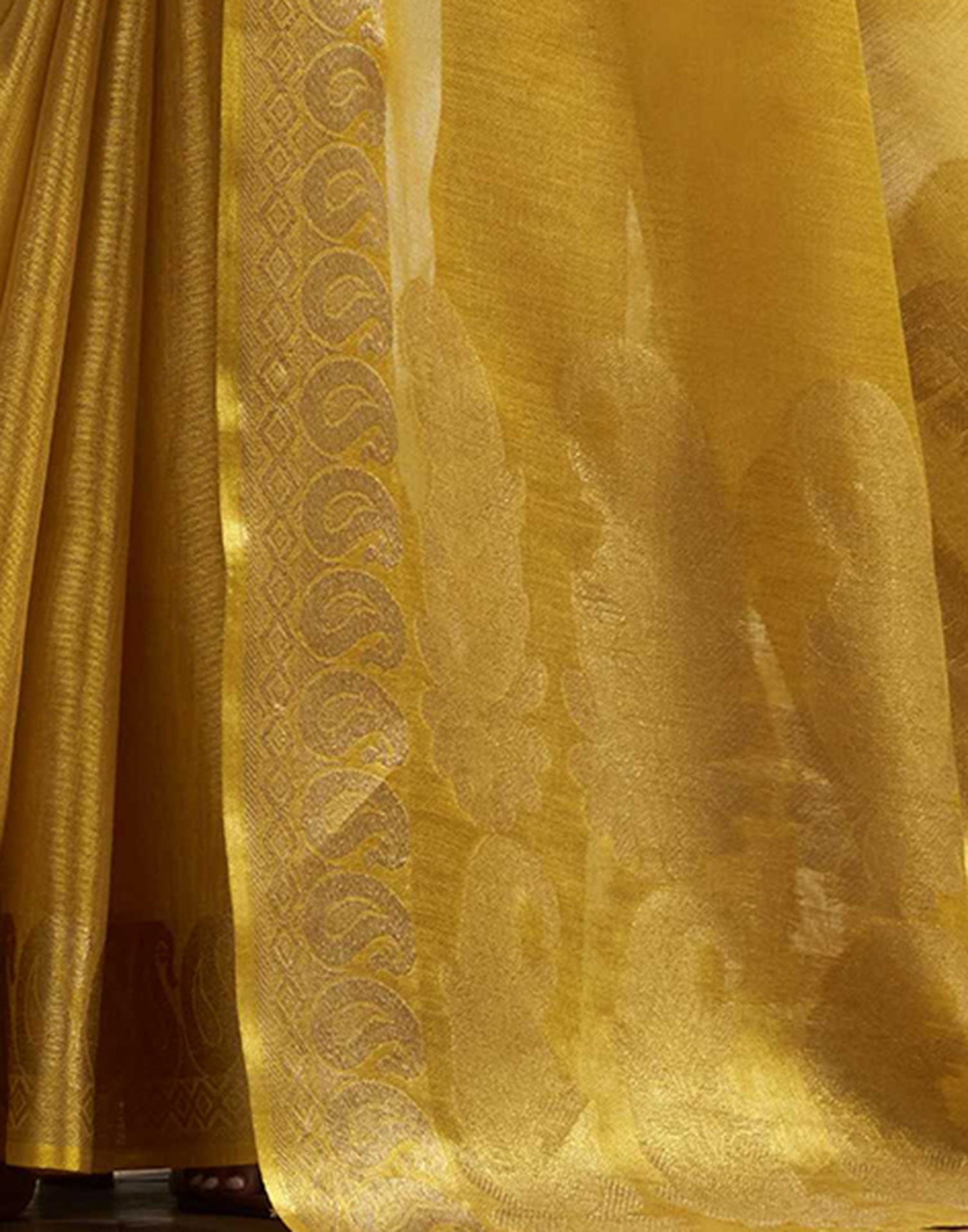Mustard Yellow Tissue Silk Woven Kanjivaram Saree