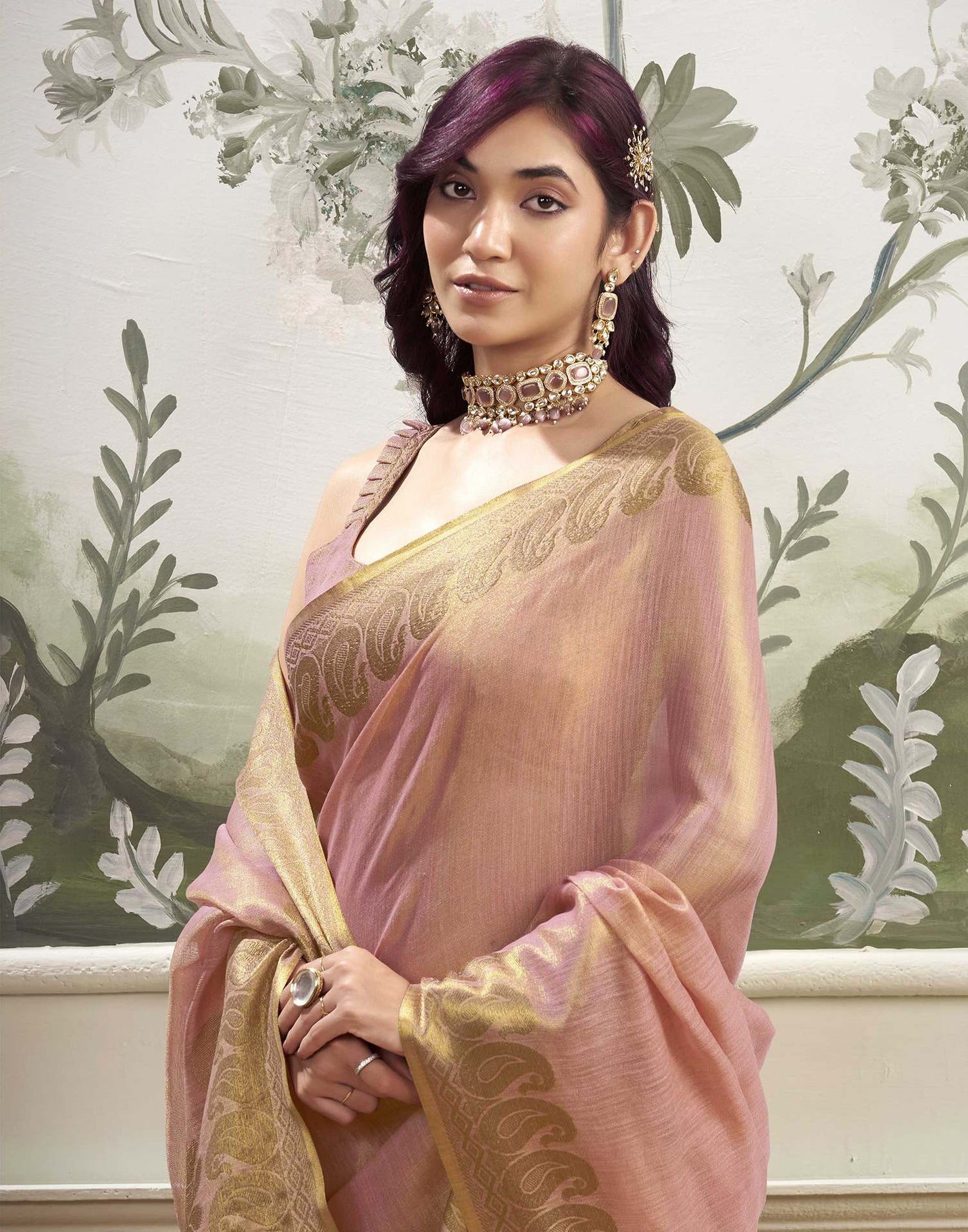 Rose Pink Tissue Silk Woven Kanjivaram Saree