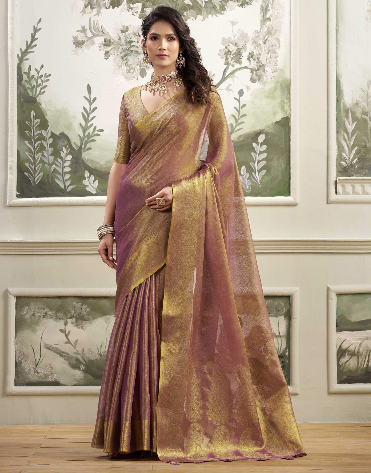 Dusty Purple Tissue Silk Woven Kanjivaram Saree