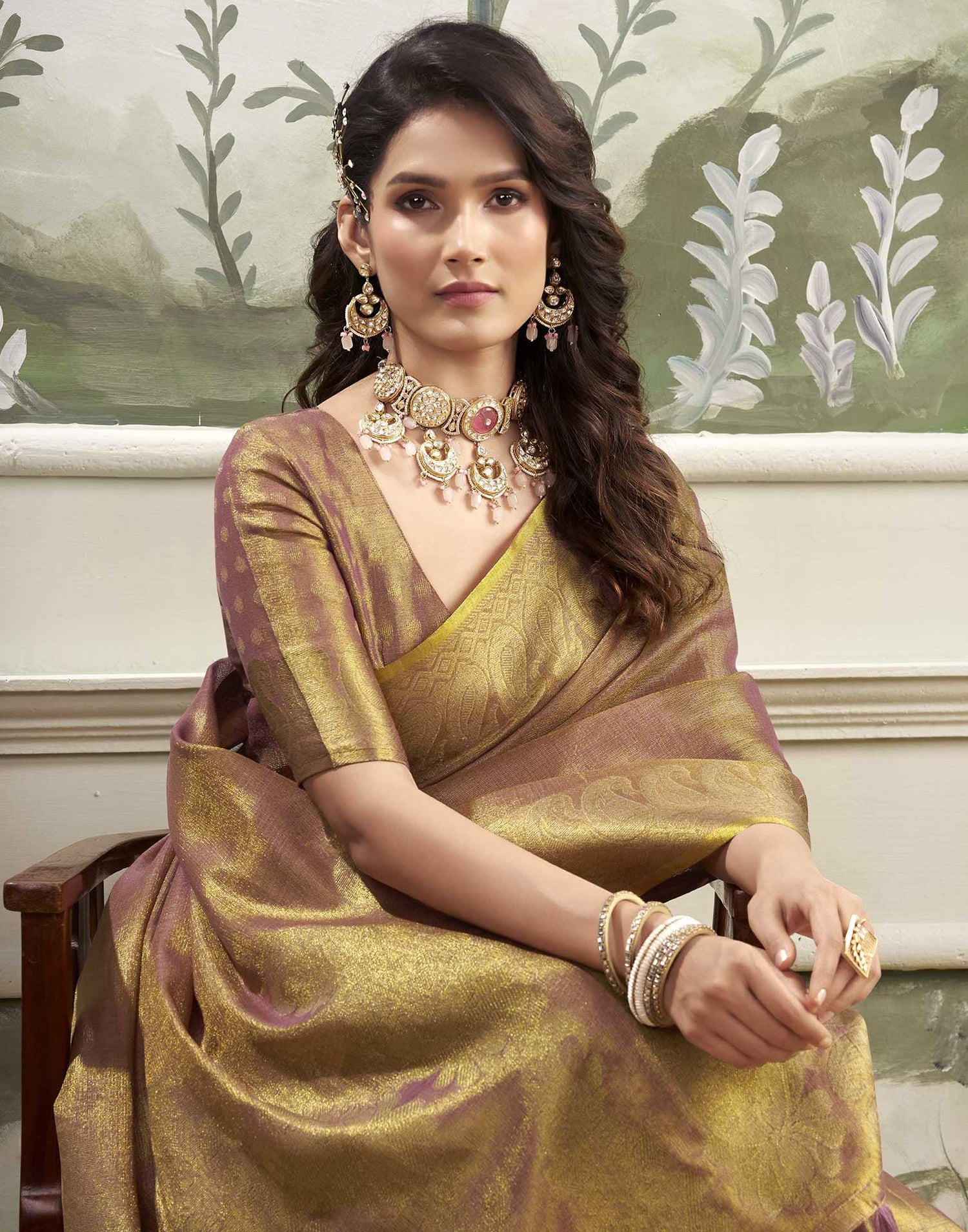 Dusty Purple Tissue Silk Woven Kanjivaram Saree