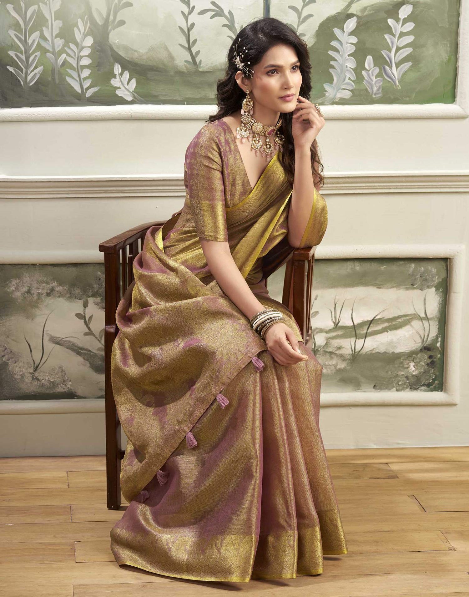 Dusty Purple Tissue Silk Woven Kanjivaram Saree