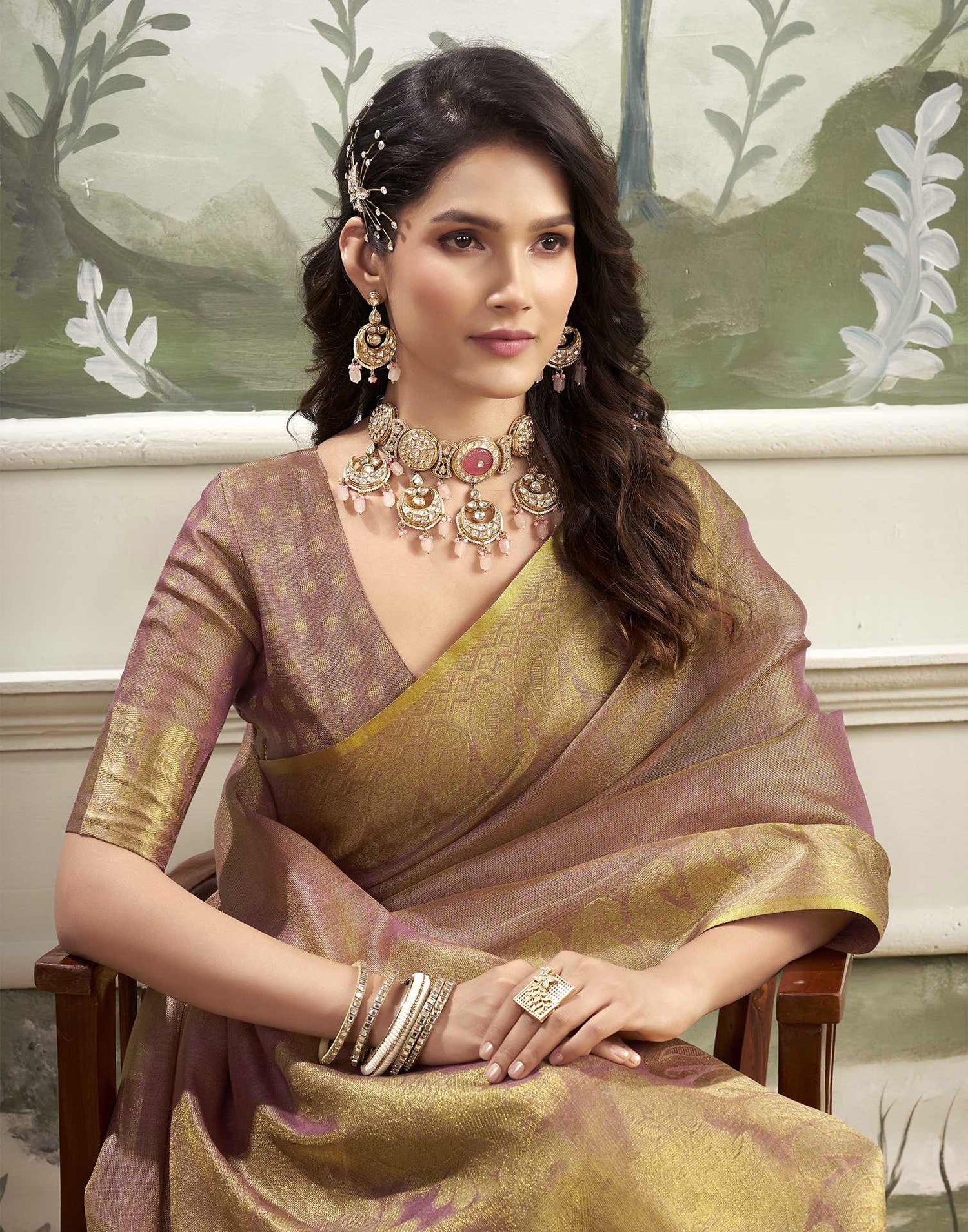 Dusty Purple Tissue Silk Woven Kanjivaram Saree