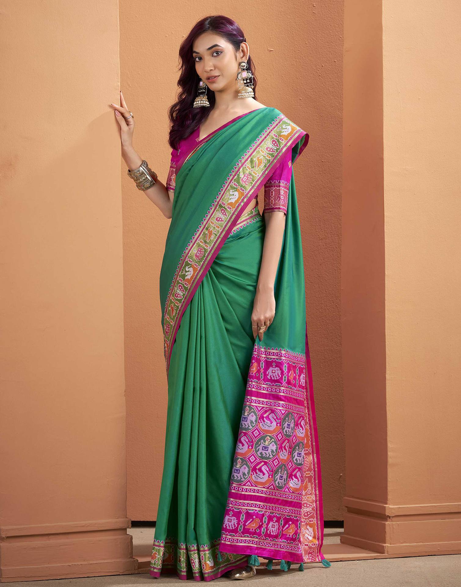 Teal Green Silk Woven Patola Saree