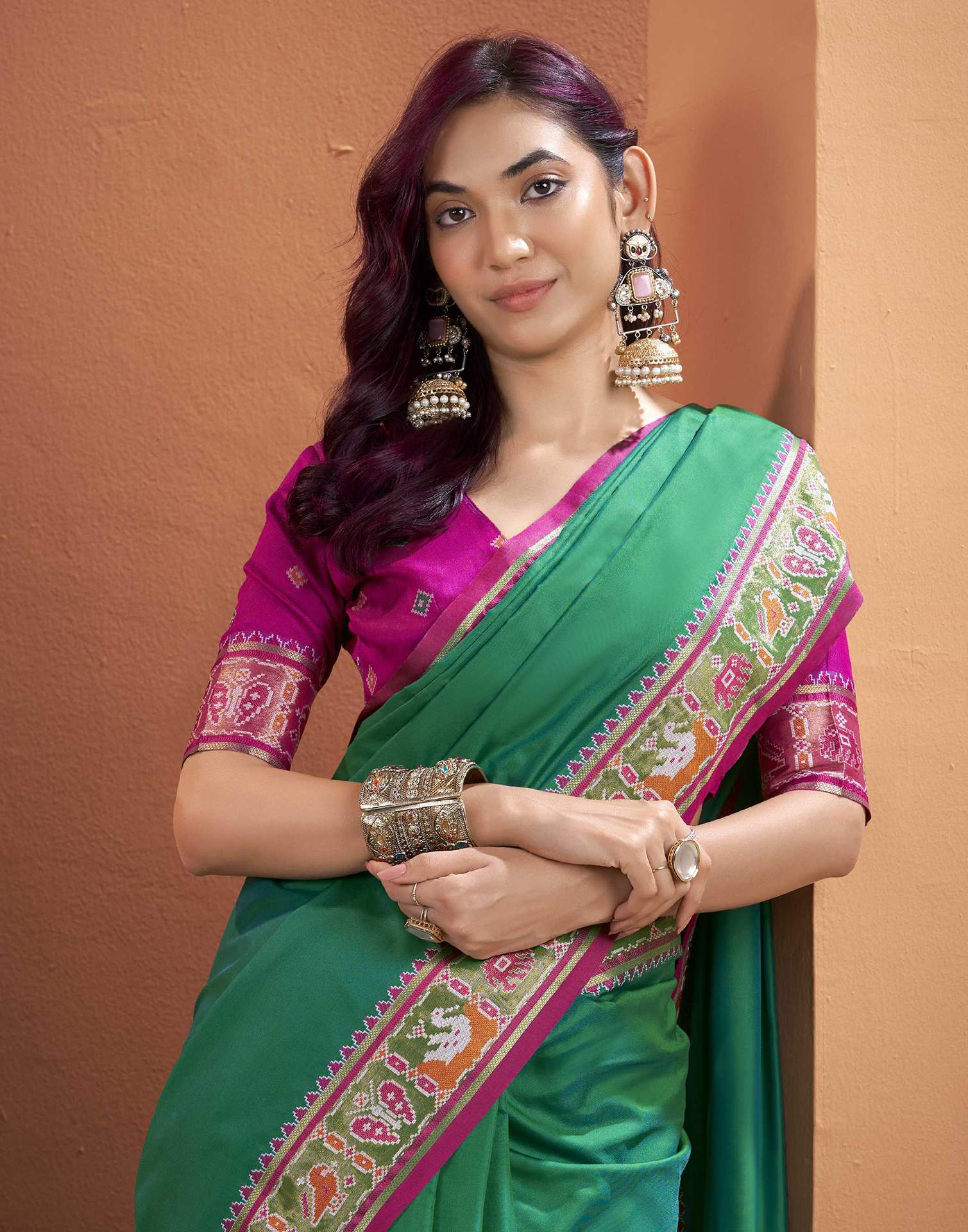 Teal Green Silk Woven Patola Saree