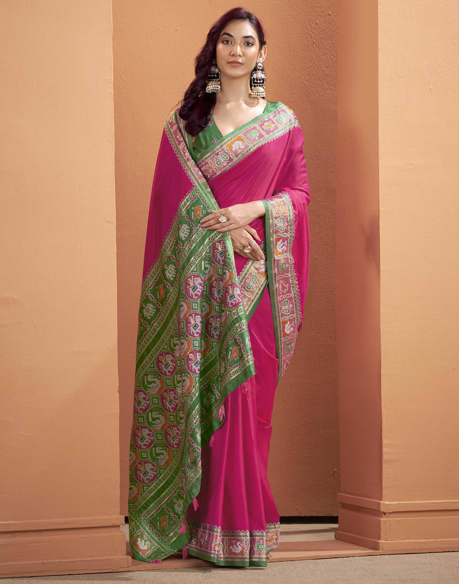 Rani Pink Silk Woven Patola Saree