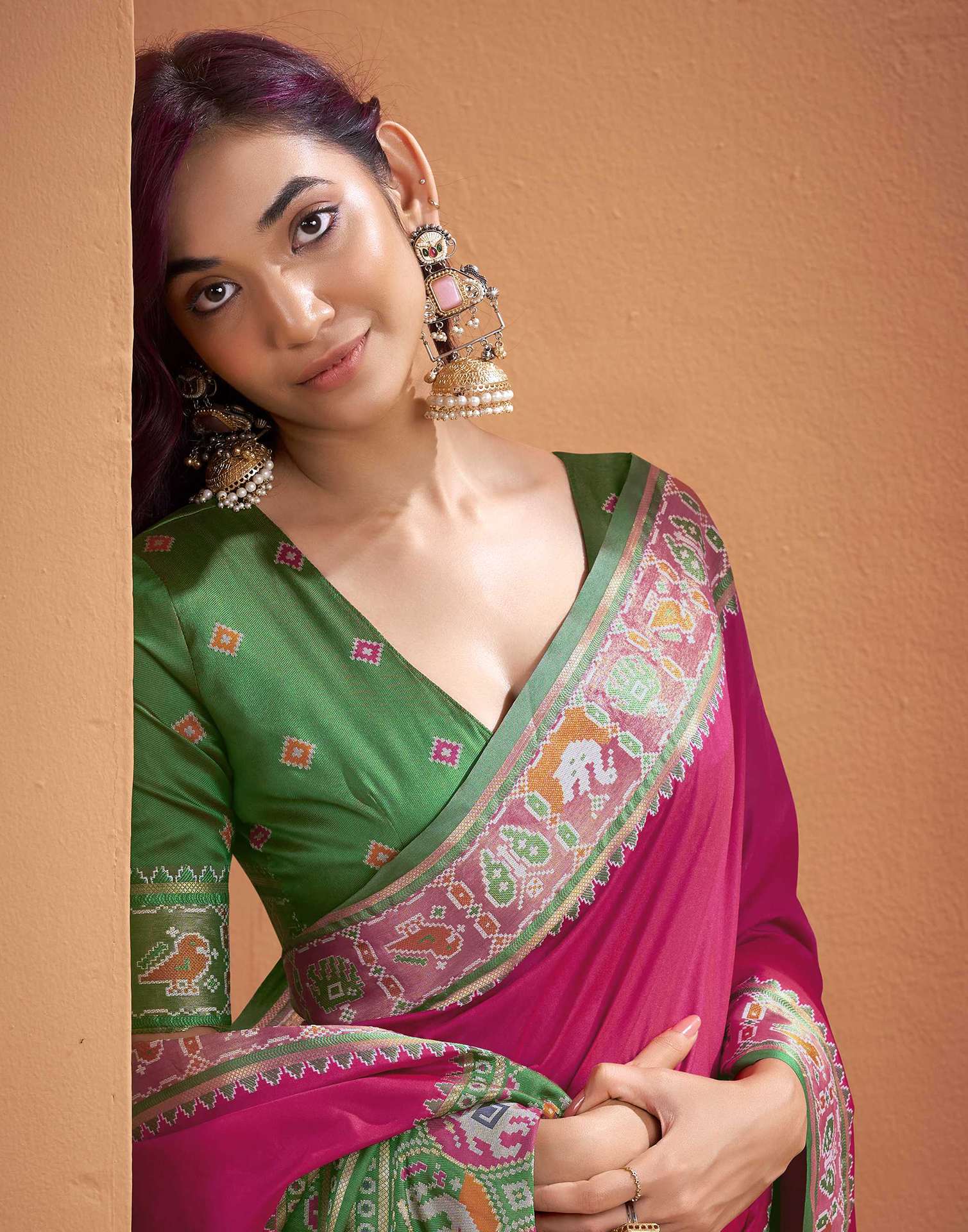 Rani Pink Silk Woven Patola Saree