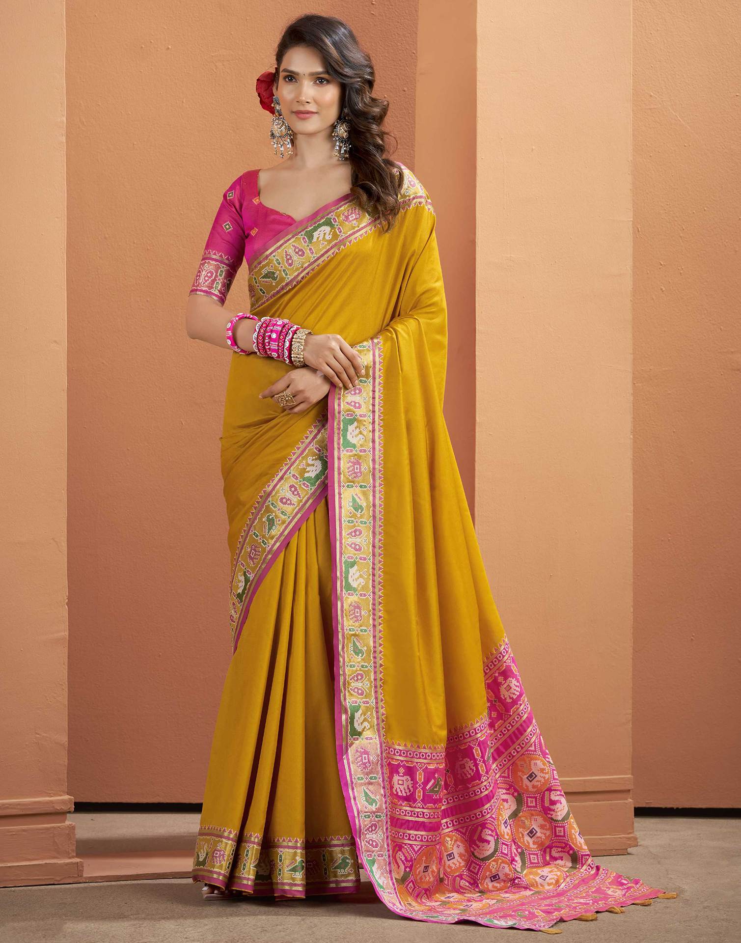 Mustard Yellow Silk Woven Patola Saree
