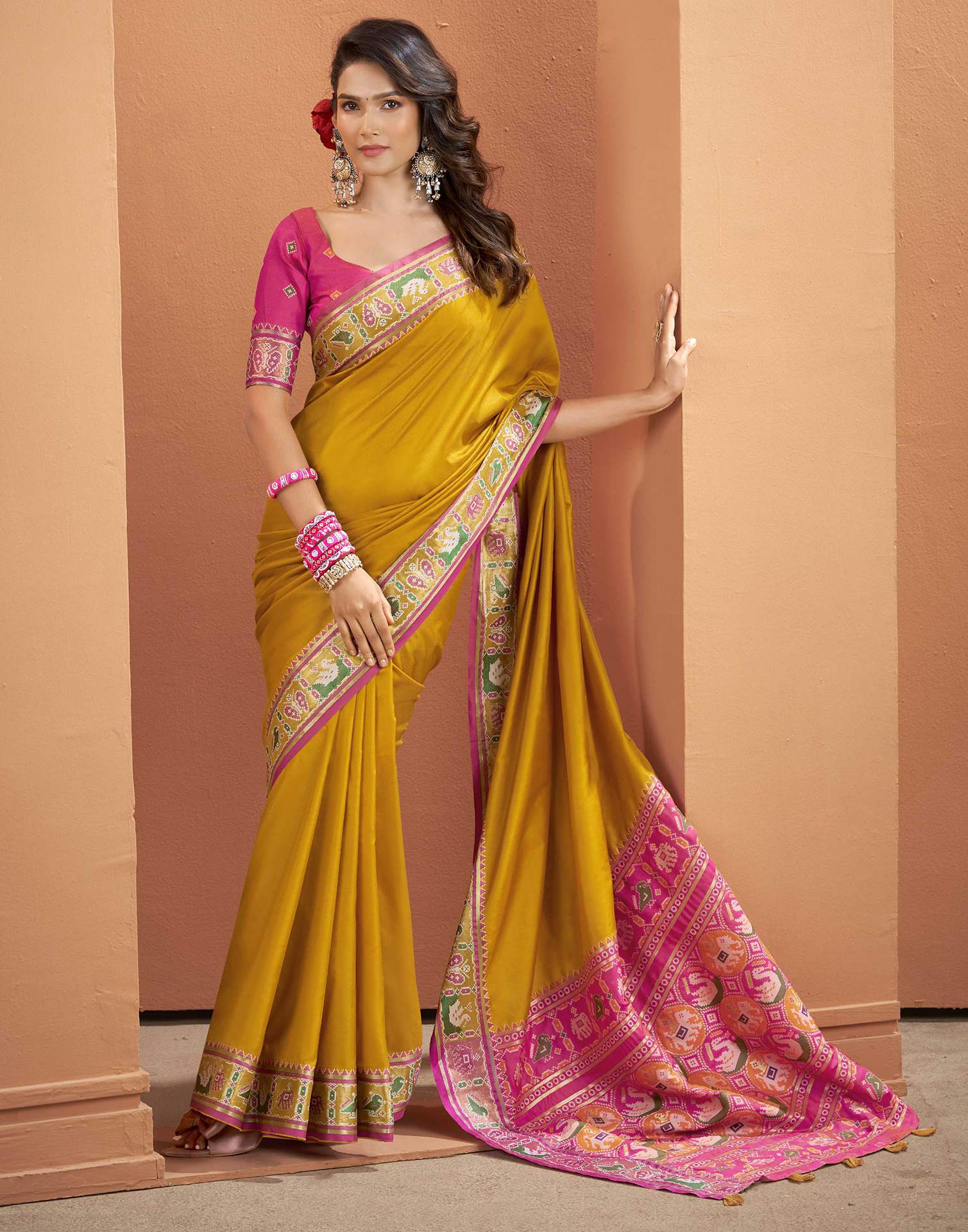 Mustard Yellow Silk Woven Patola Saree