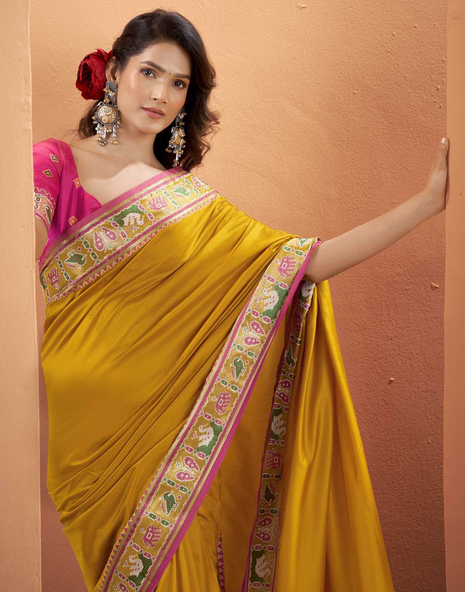 Mustard Yellow Silk Woven Patola Saree